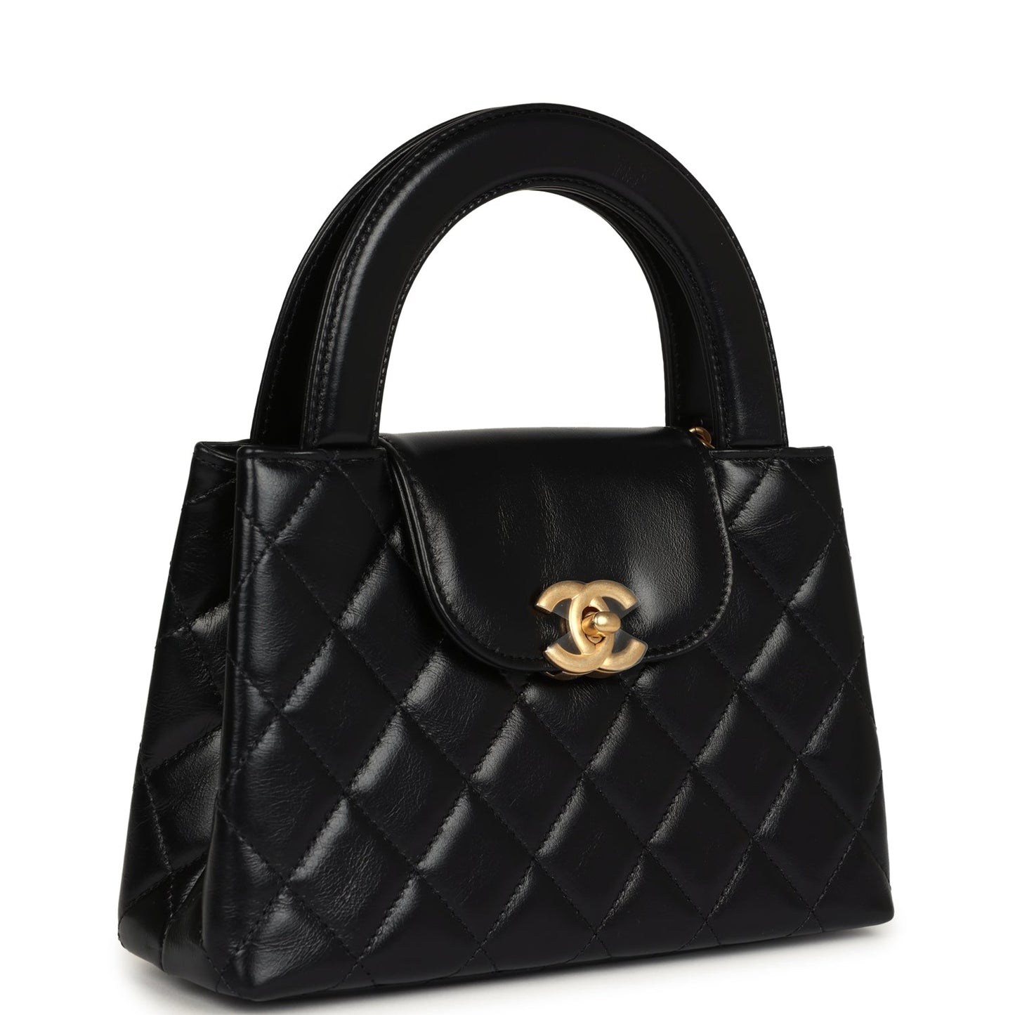 Chanel Small Kelly Shopper Black Shiny Aged Calfskin Brushed Gold Hardware