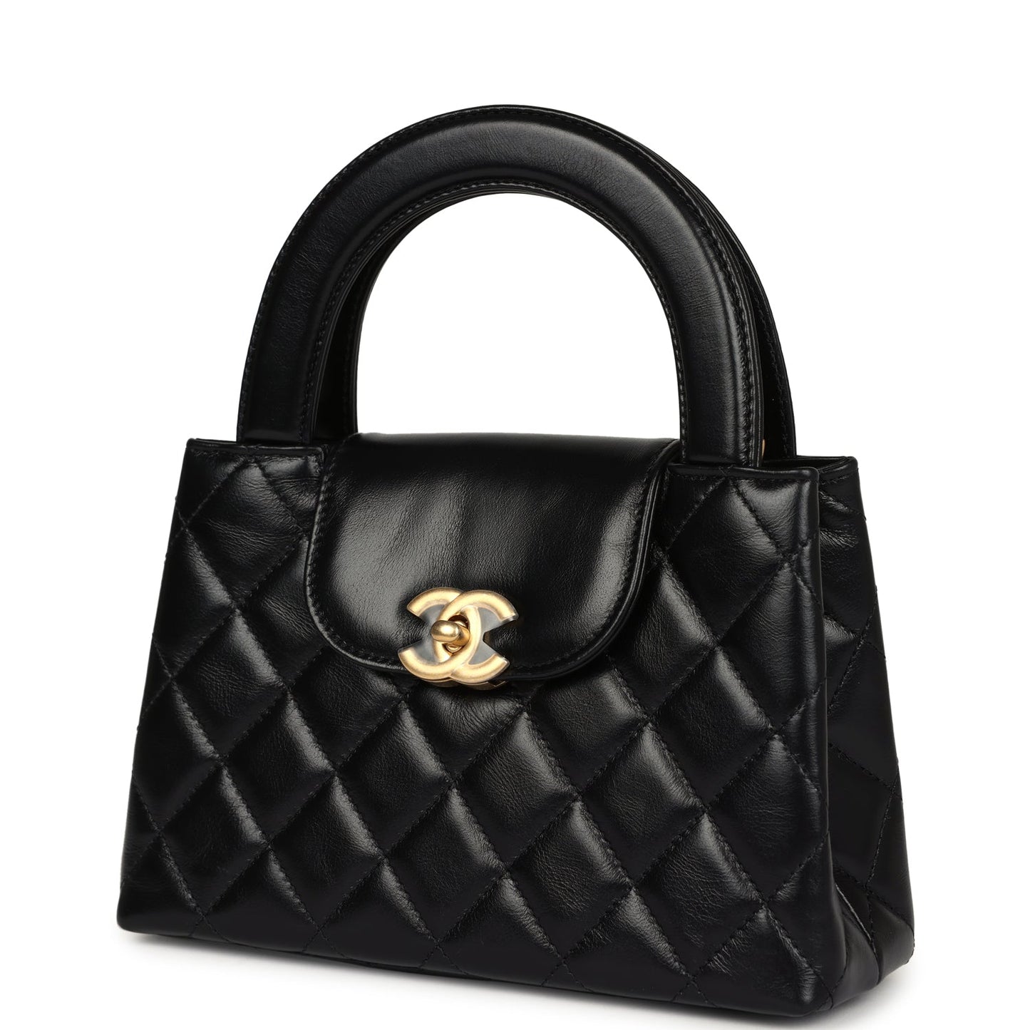 Chanel Small Kelly Shopper Black Shiny Aged Calfskin Brushed Gold Hardware