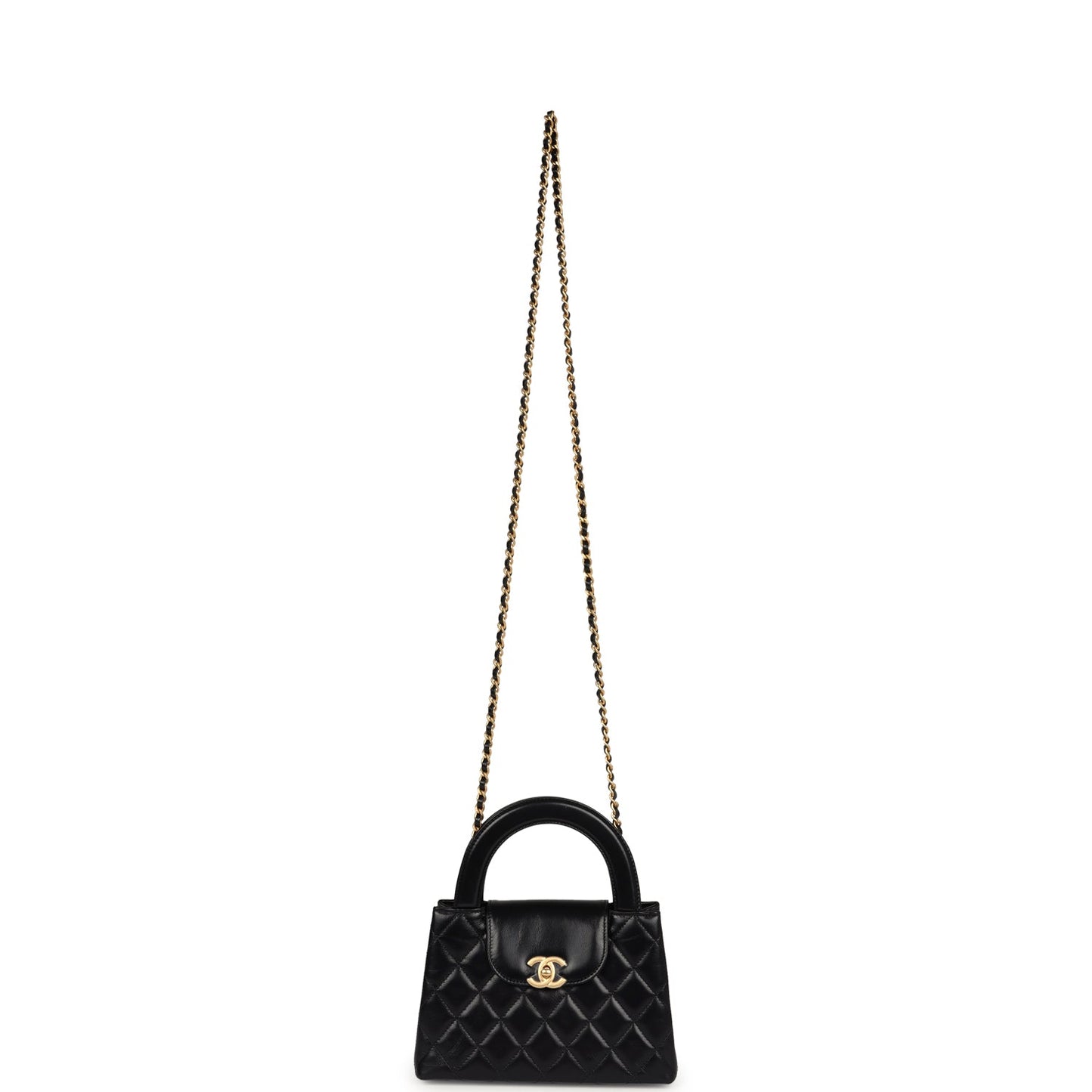 Chanel Small Kelly Shopper Black Shiny Aged Calfskin Brushed Gold Hardware