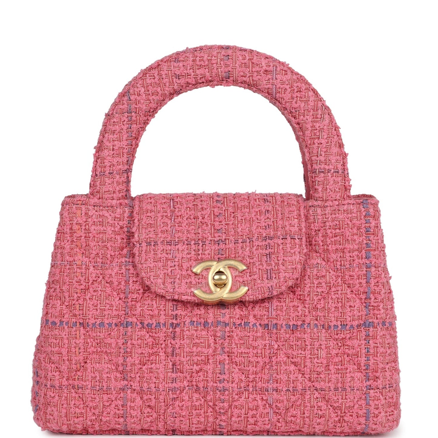 Chanel Small Kelly Shopper Pink Tweed Brushed Gold Hardware