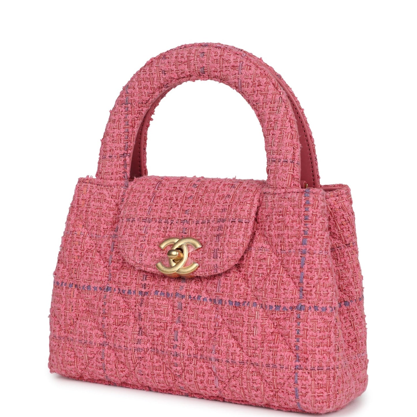 Chanel Small Kelly Shopper Pink Tweed Brushed Gold Hardware