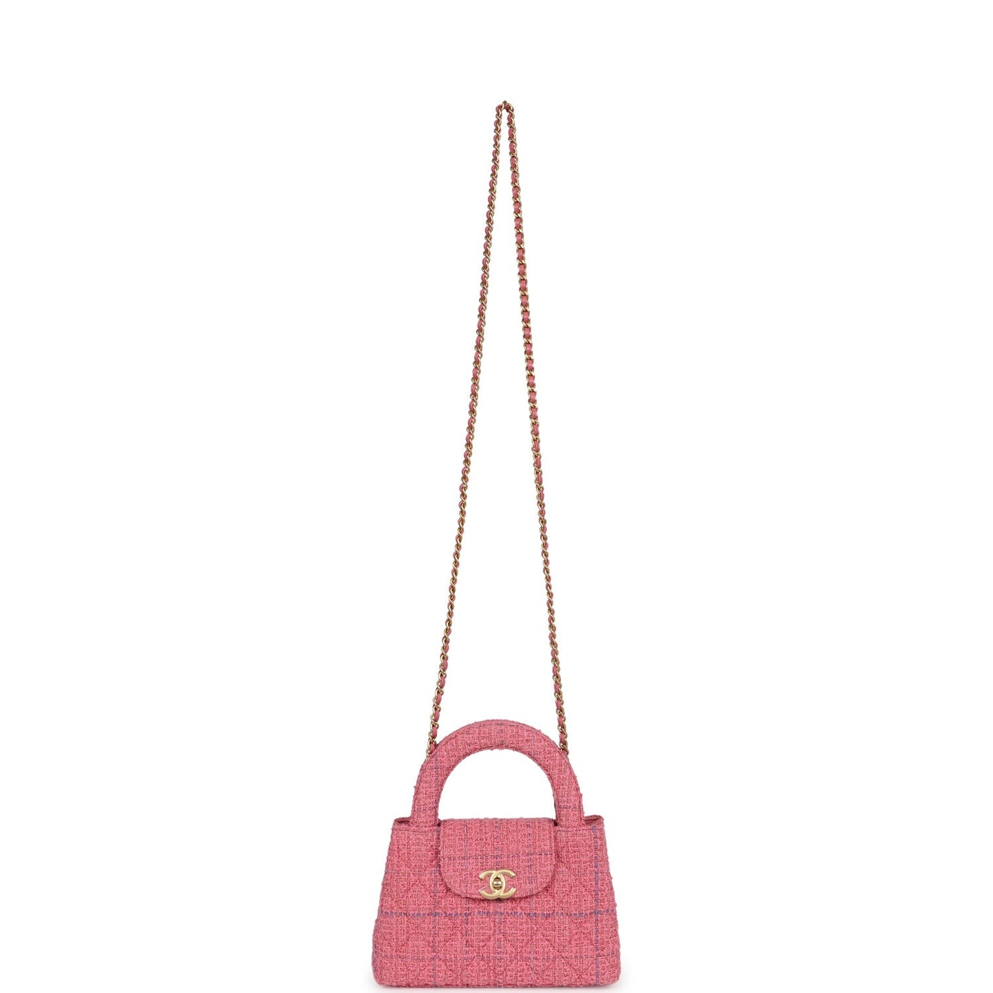 Chanel Small Kelly Shopper Pink Tweed Brushed Gold Hardware