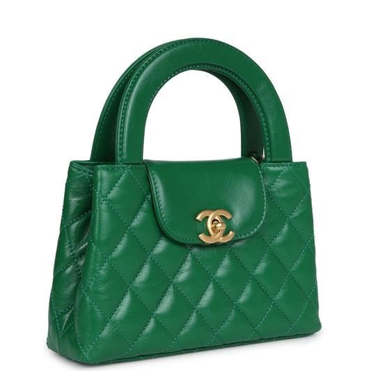 Chanel Small Kelly Shopper Dark Green Shiny Aged Calfskin Brushed Gold Hardware