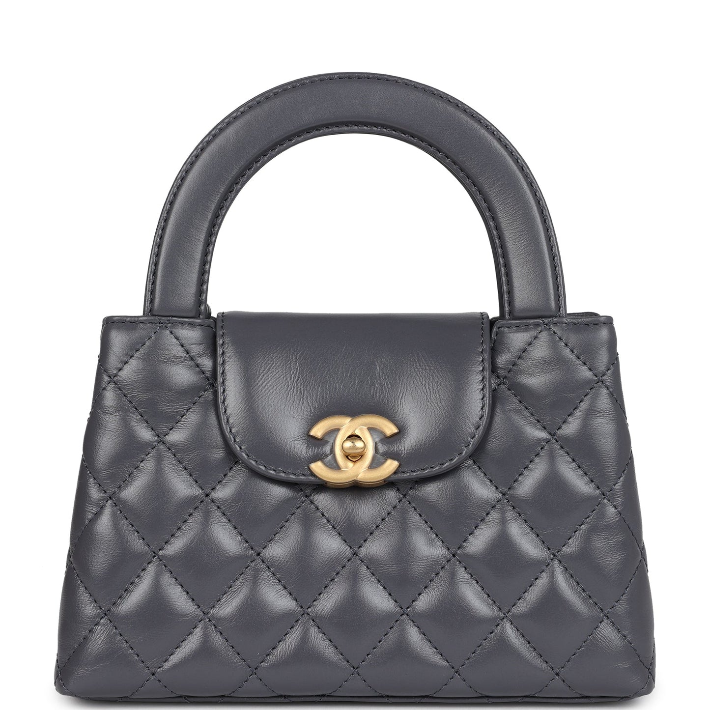 Chanel Small Kelly Shopper Dark Grey Shiny Aged Calfskin Brushed Gold Hardware