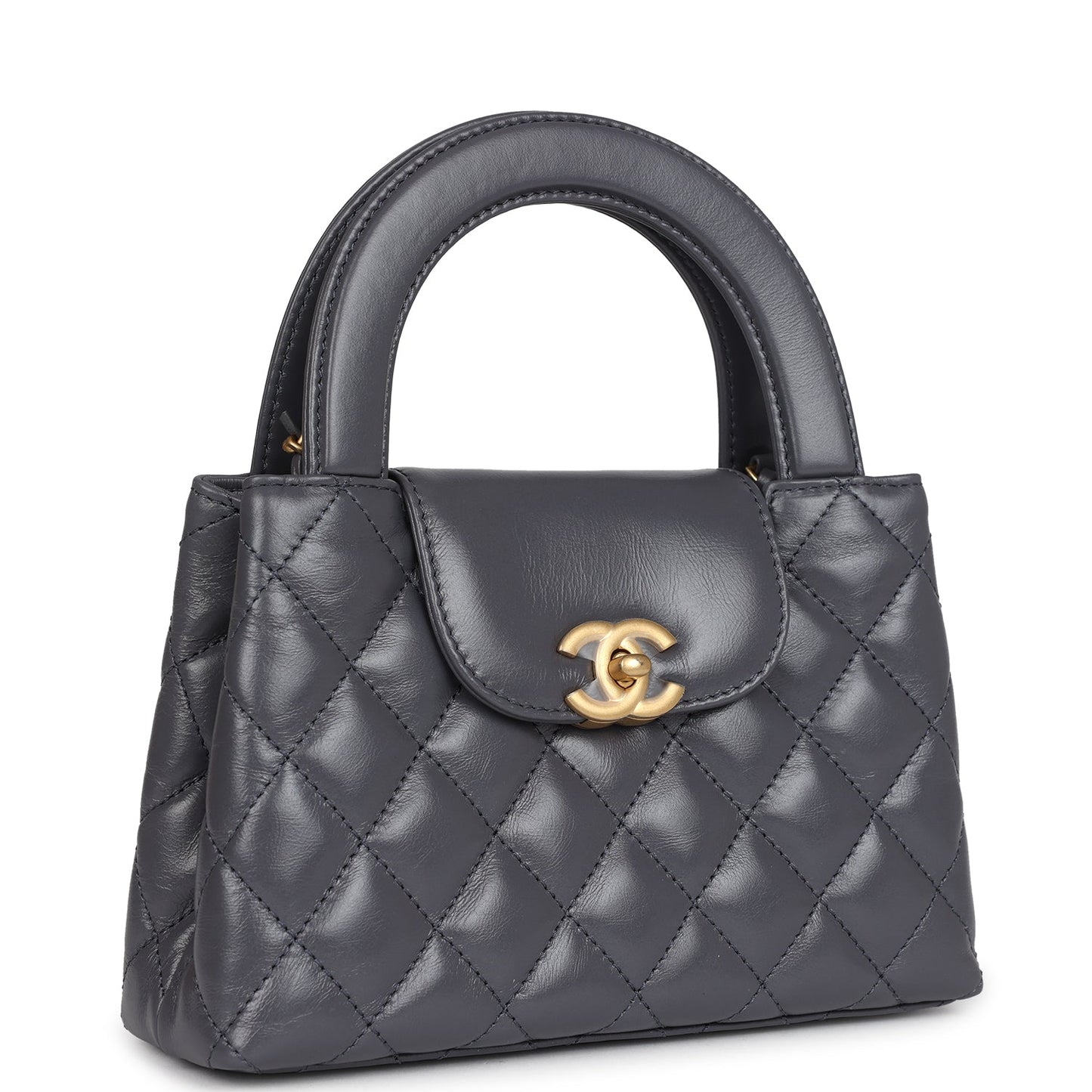 Chanel Small Kelly Shopper Dark Grey Shiny Aged Calfskin Brushed Gold Hardware