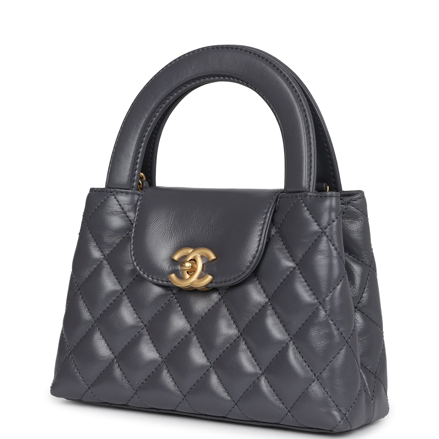 Chanel Small Kelly Shopper Dark Grey Shiny Aged Calfskin Brushed Gold Hardware