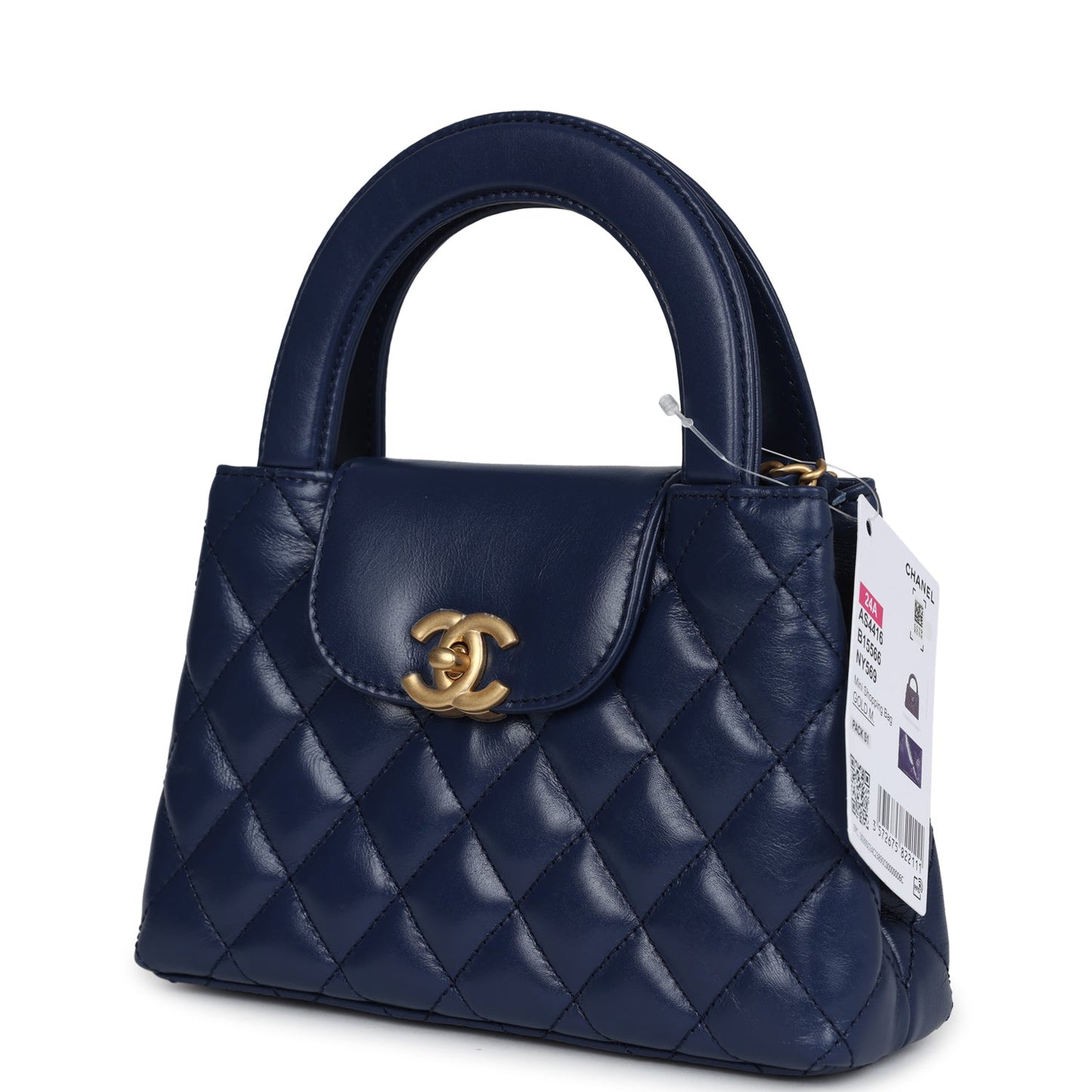 Chanel Small Kelly Shopper Navy Blue Shiny Aged Calfskin Brushed Gold Hardware