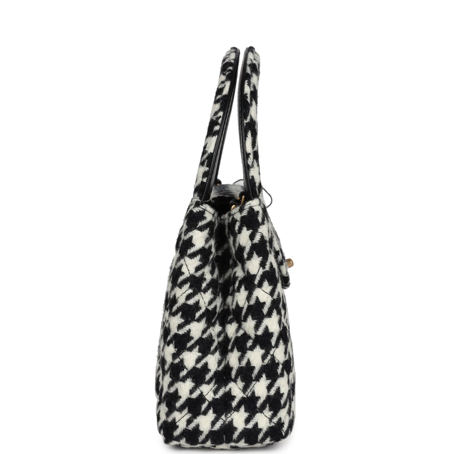 Chanel Small Kelly Shopper Black and White Houndstooth Tweed Brushed Gold Hardware