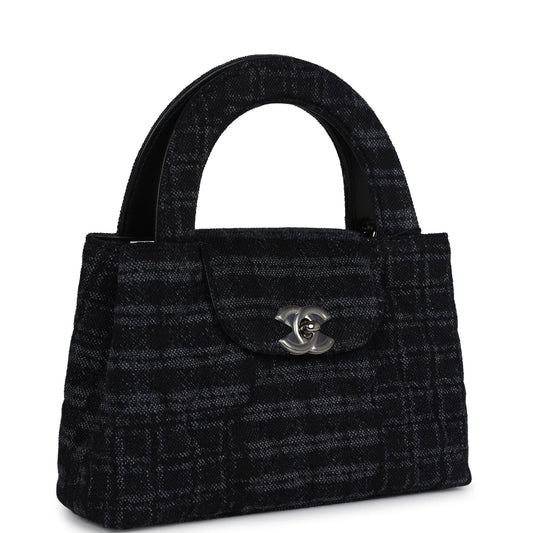 Chanel Small Kelly Shopper Dark Grey and Black Plaid Canvas Ruthenium Hardware