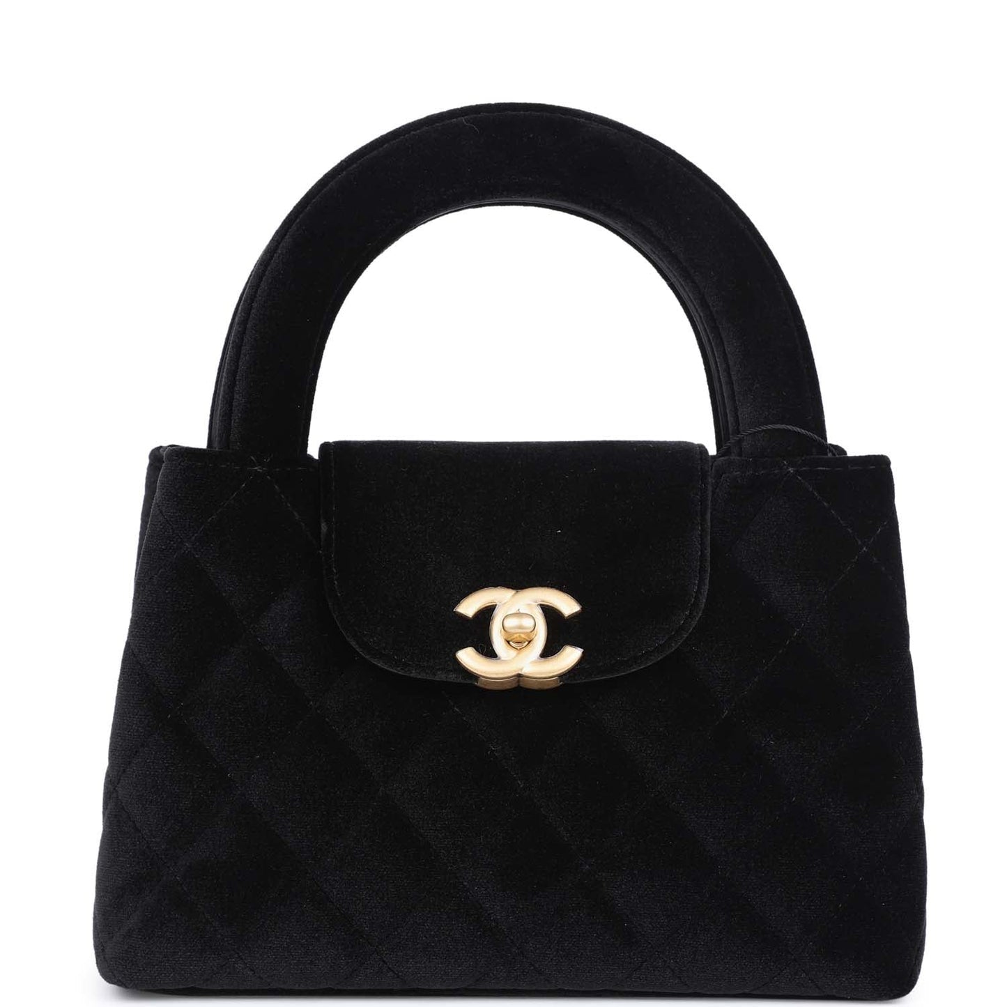 Chanel Small Kelly Shopper Black Velvet Brushed Gold Hardware