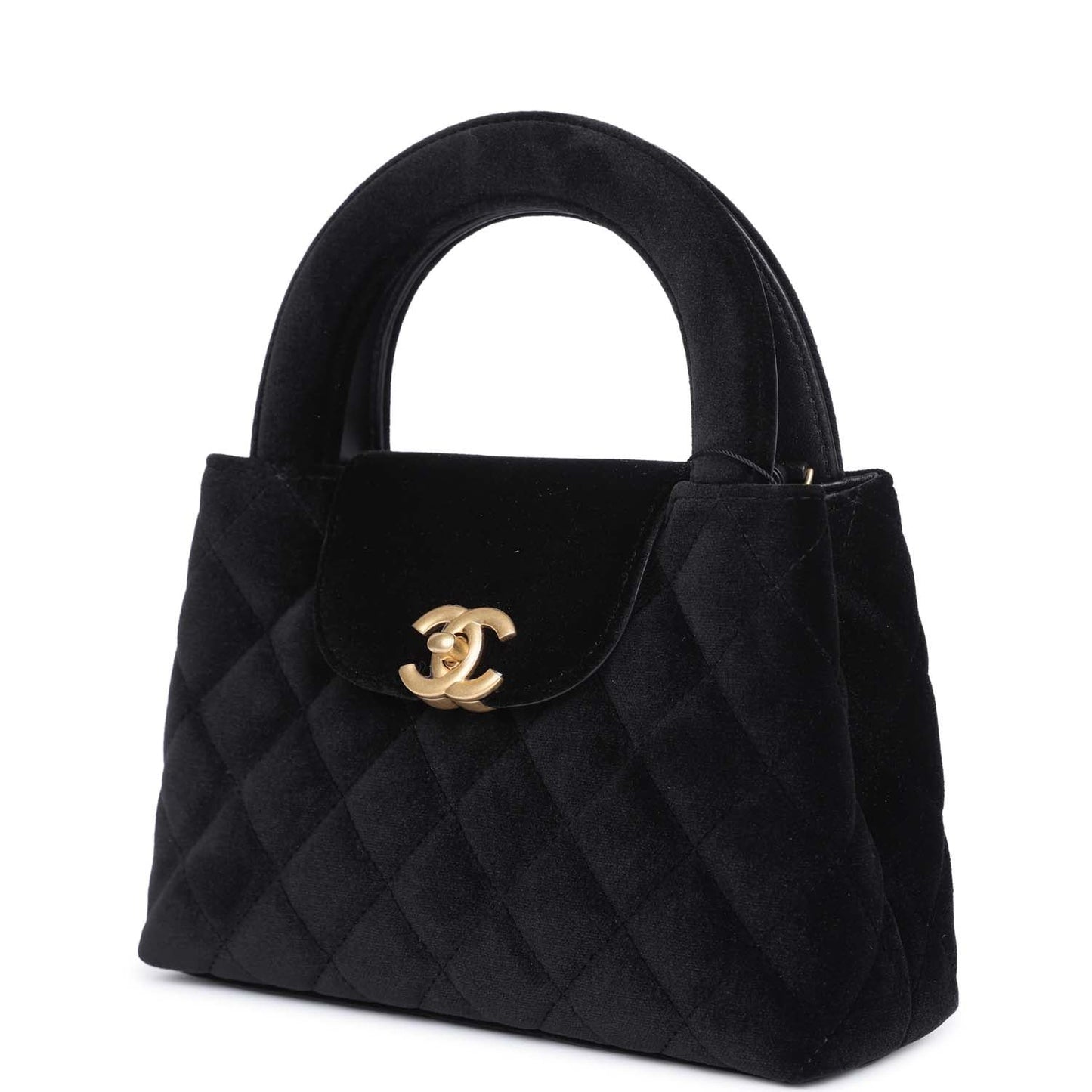 Chanel Small Kelly Shopper Black Velvet Brushed Gold Hardware