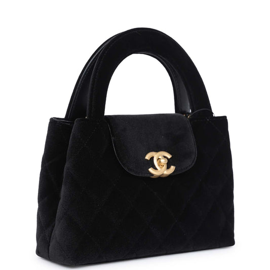 Chanel Small Kelly Shopper Black Velvet Brushed Gold Hardware