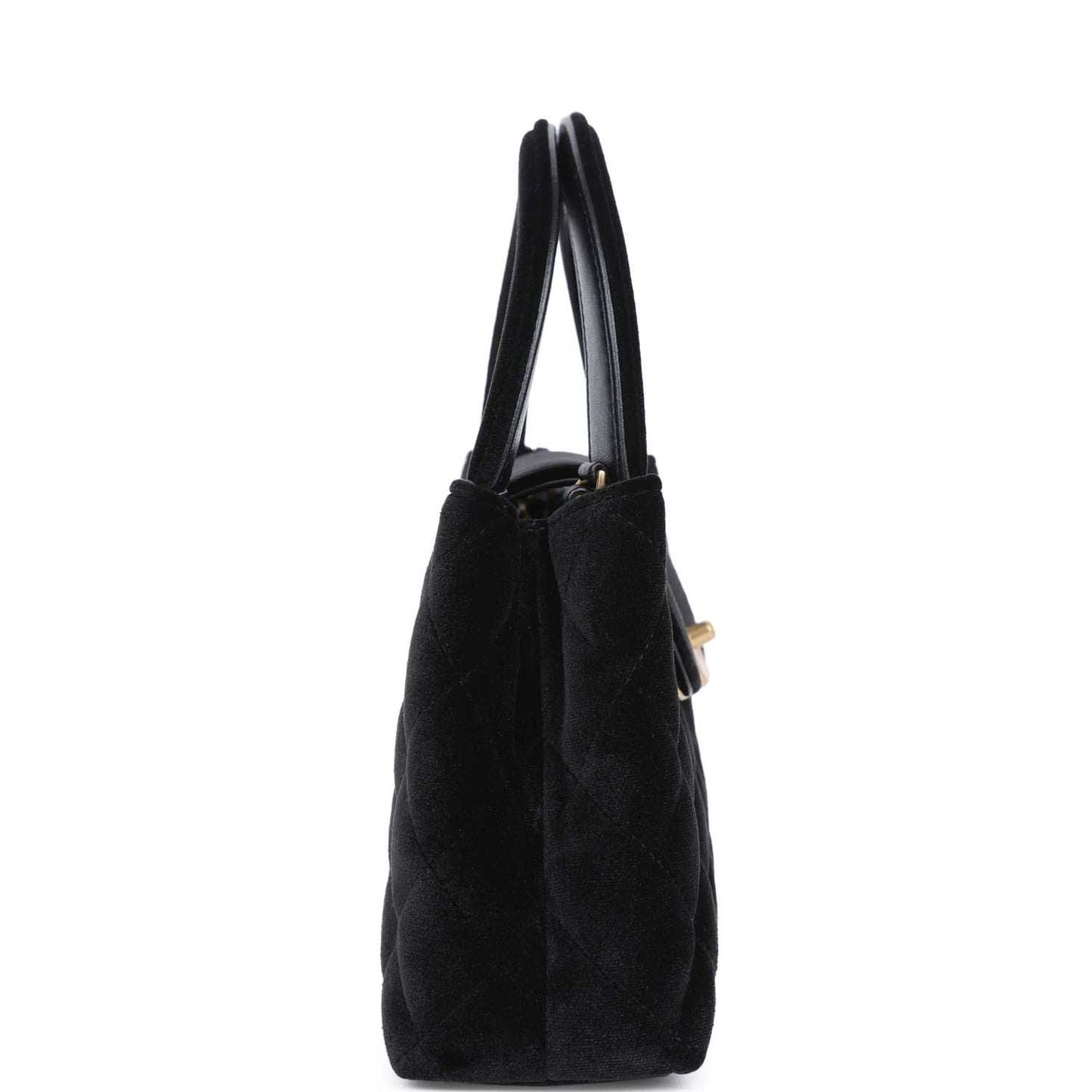 Chanel Small Kelly Shopper Black Velvet Brushed Gold Hardware