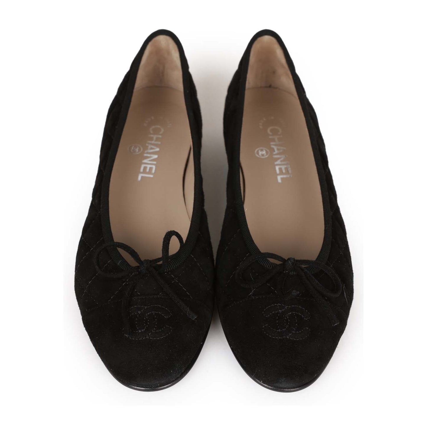 Chanel CC Black Suede Quilted Ballet Flats 39