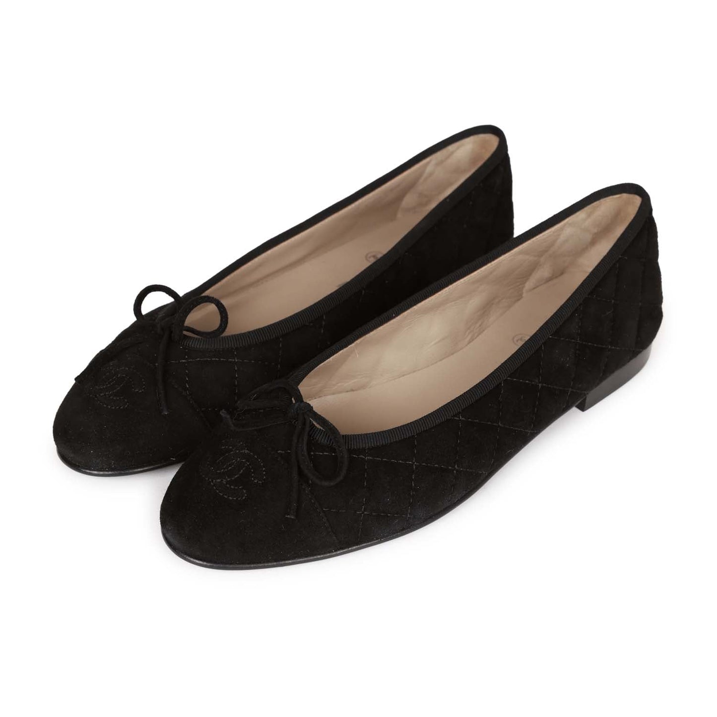 Chanel CC Black Suede Quilted Ballet Flats 39