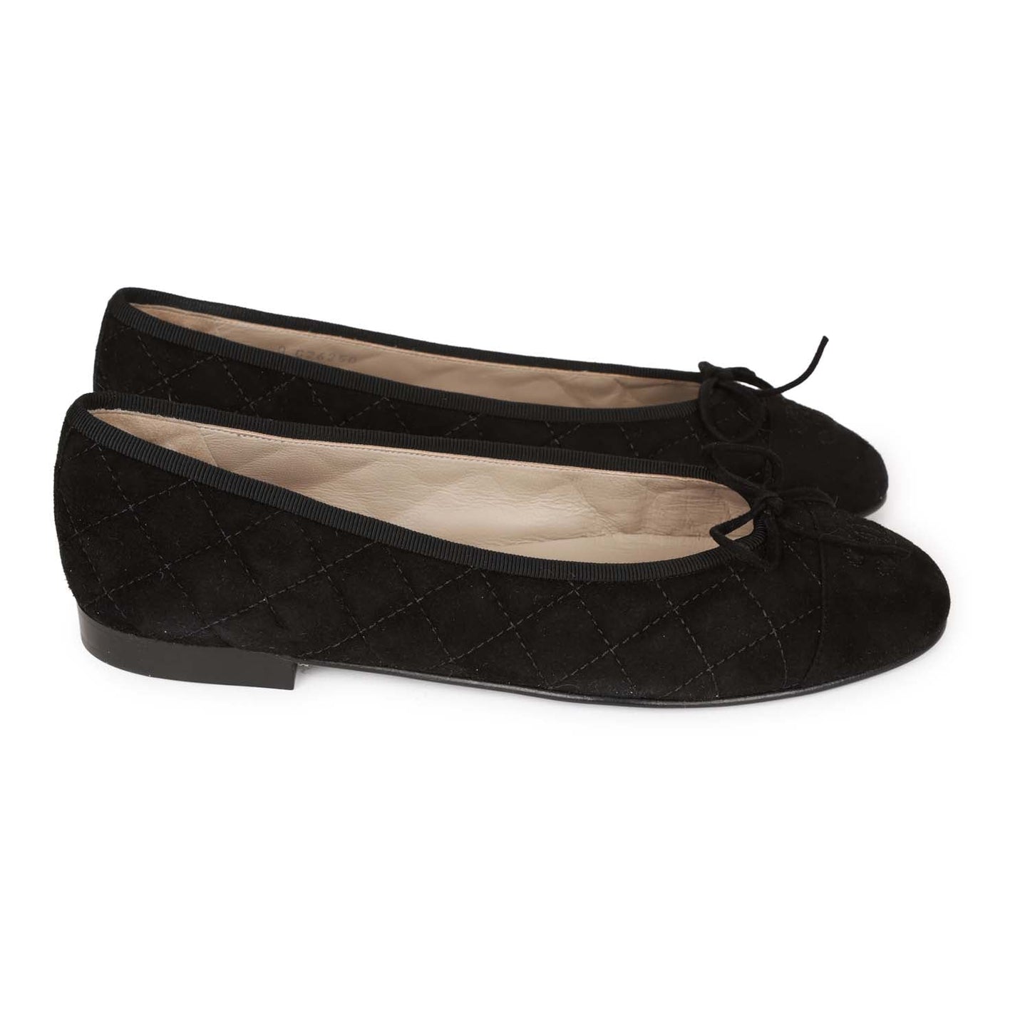 Chanel CC Black Suede Quilted Ballet Flats 39