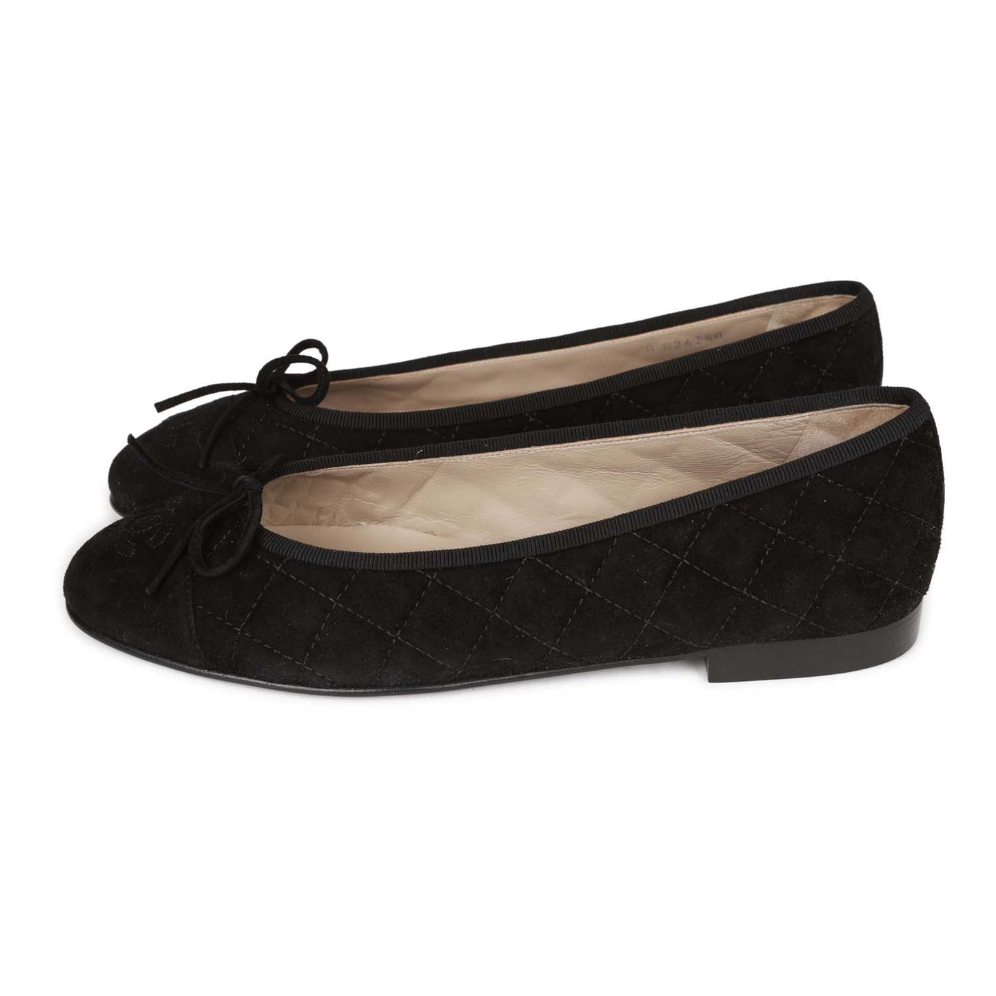 Chanel CC Black Suede Quilted Ballet Flats 39