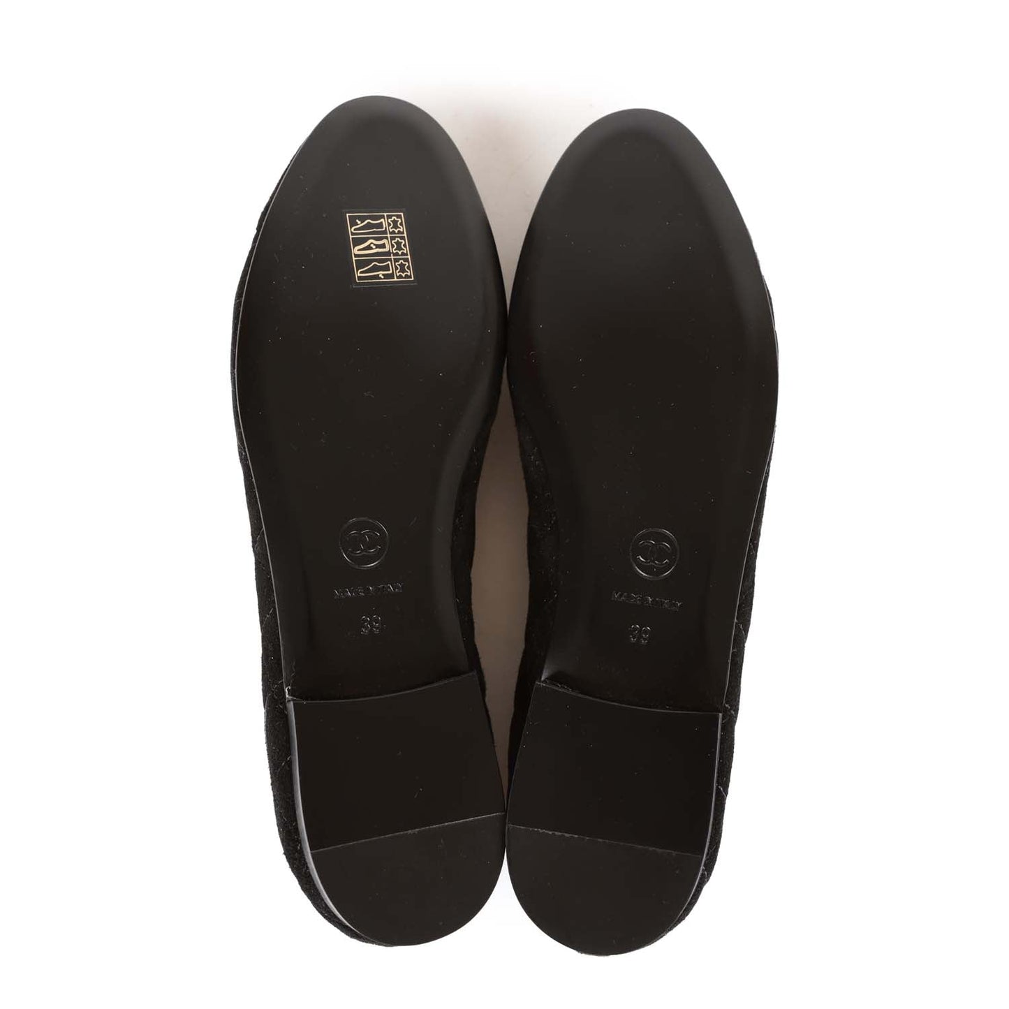 Chanel CC Black Suede Quilted Ballet Flats 39