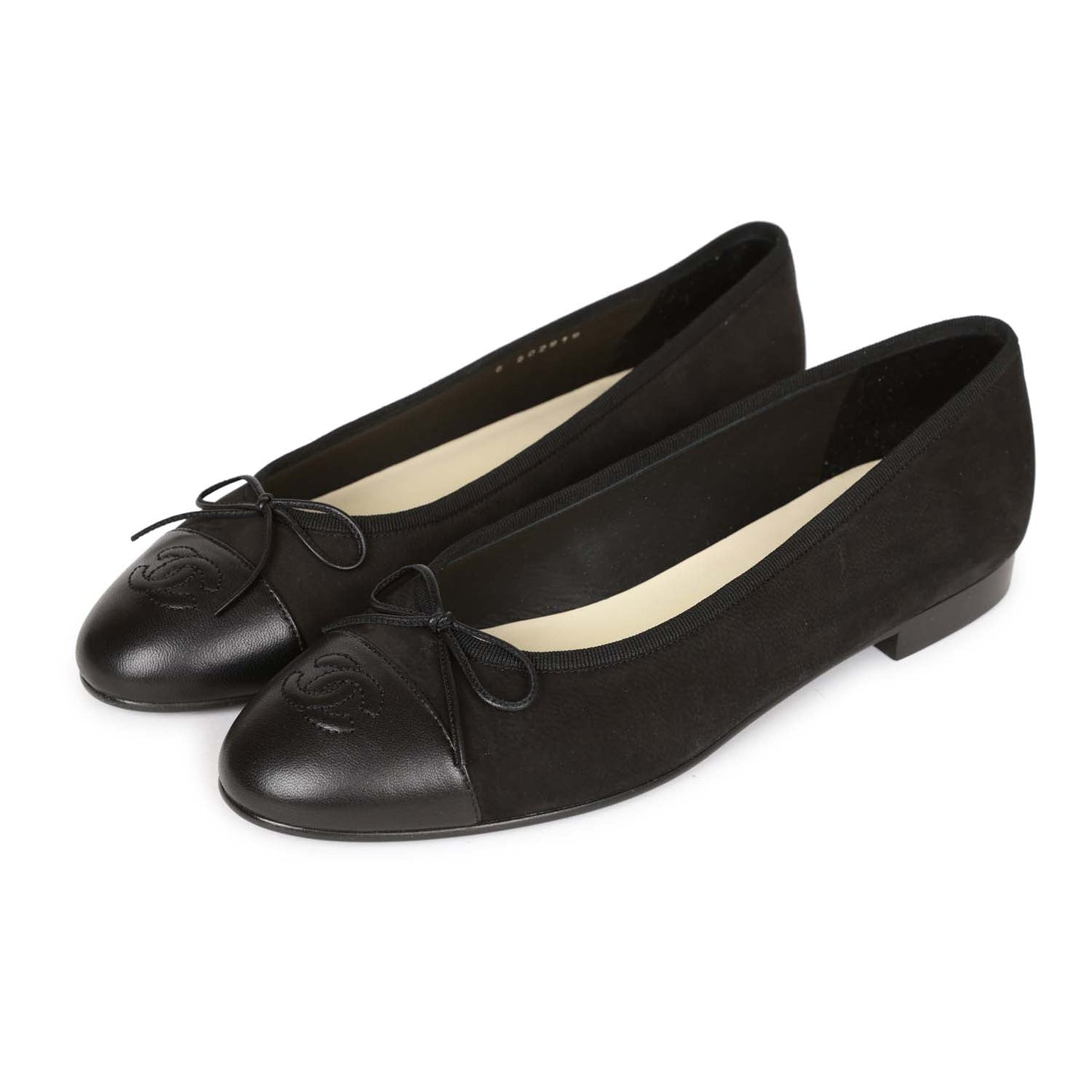 Chanel CC Black Suede and Leather Ballet Flats 39