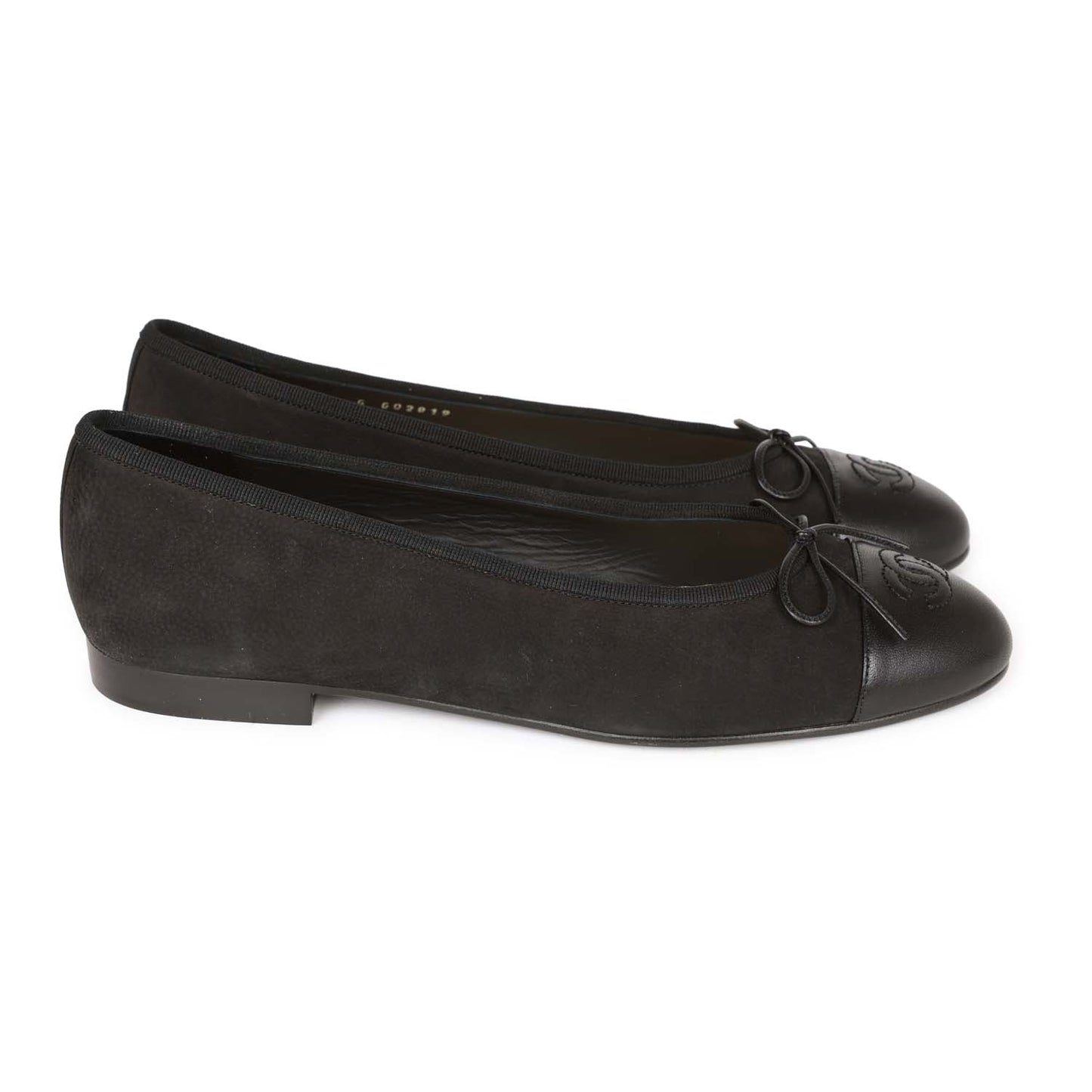 Chanel CC Black Suede and Leather Ballet Flats 39