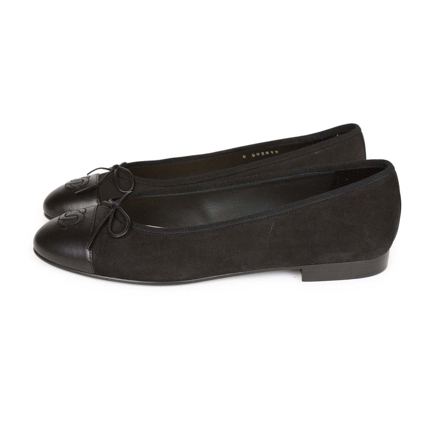 Chanel CC Black Suede and Leather Ballet Flats 39