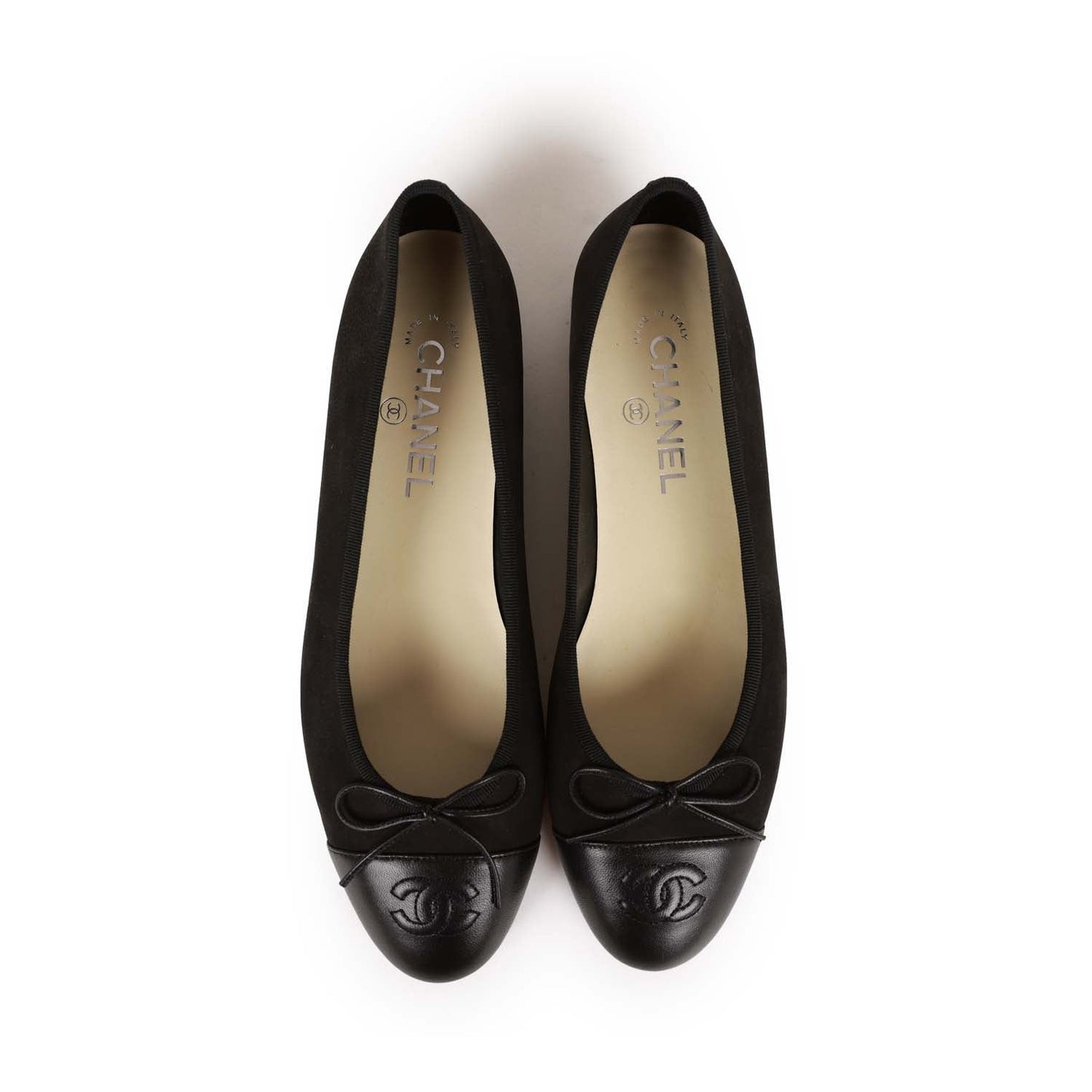 Chanel CC Black Suede and Leather Ballet Flats 39