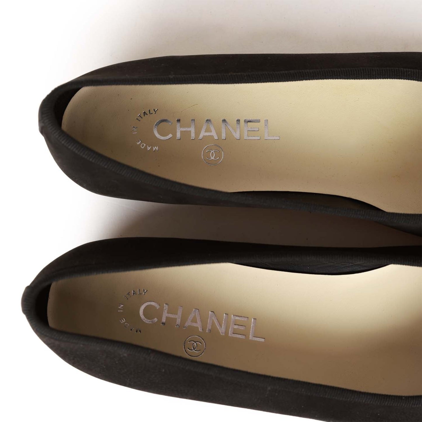 Chanel CC Black Suede and Leather Ballet Flats 39