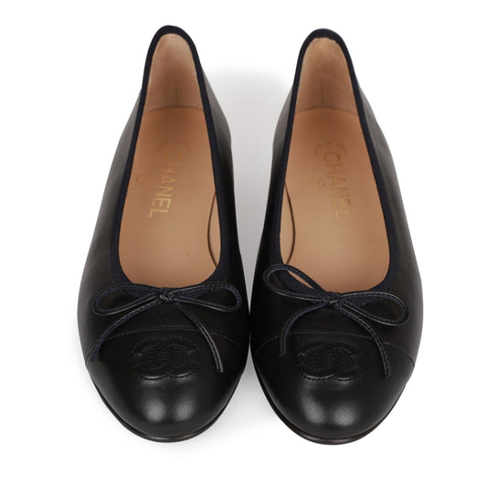 Chanel CC Dark Navy Blue Lambskin Ballet Flats 37