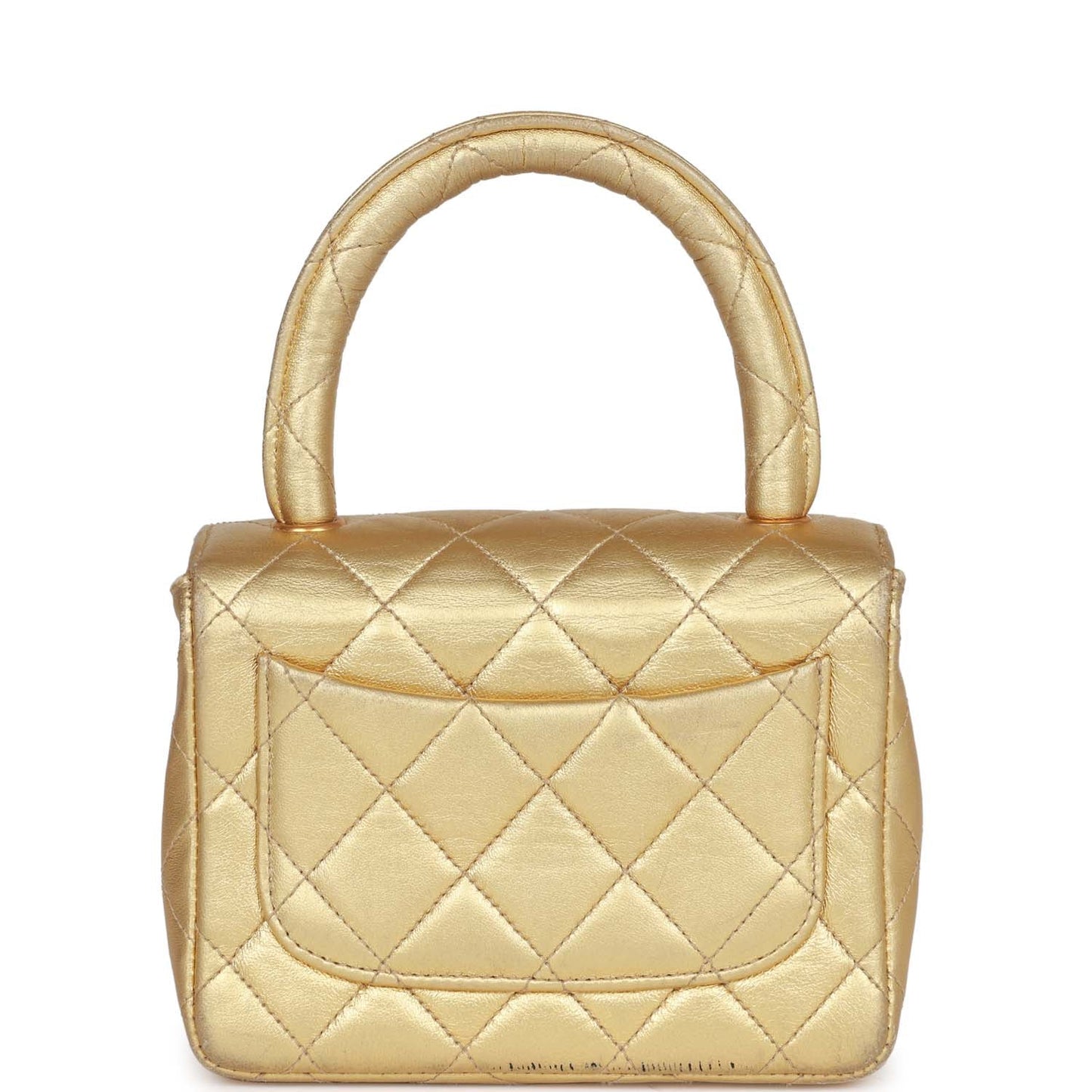 Chanel Vintage Mini Top Handle Kelly Child Flap Bag Gold Metallic Lambskin Gold Hardware