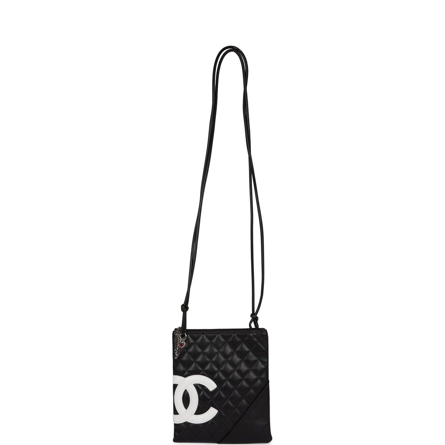 Chanel Vintage Cambon Flat Messenger Black and White Lambskin Silver Hardware