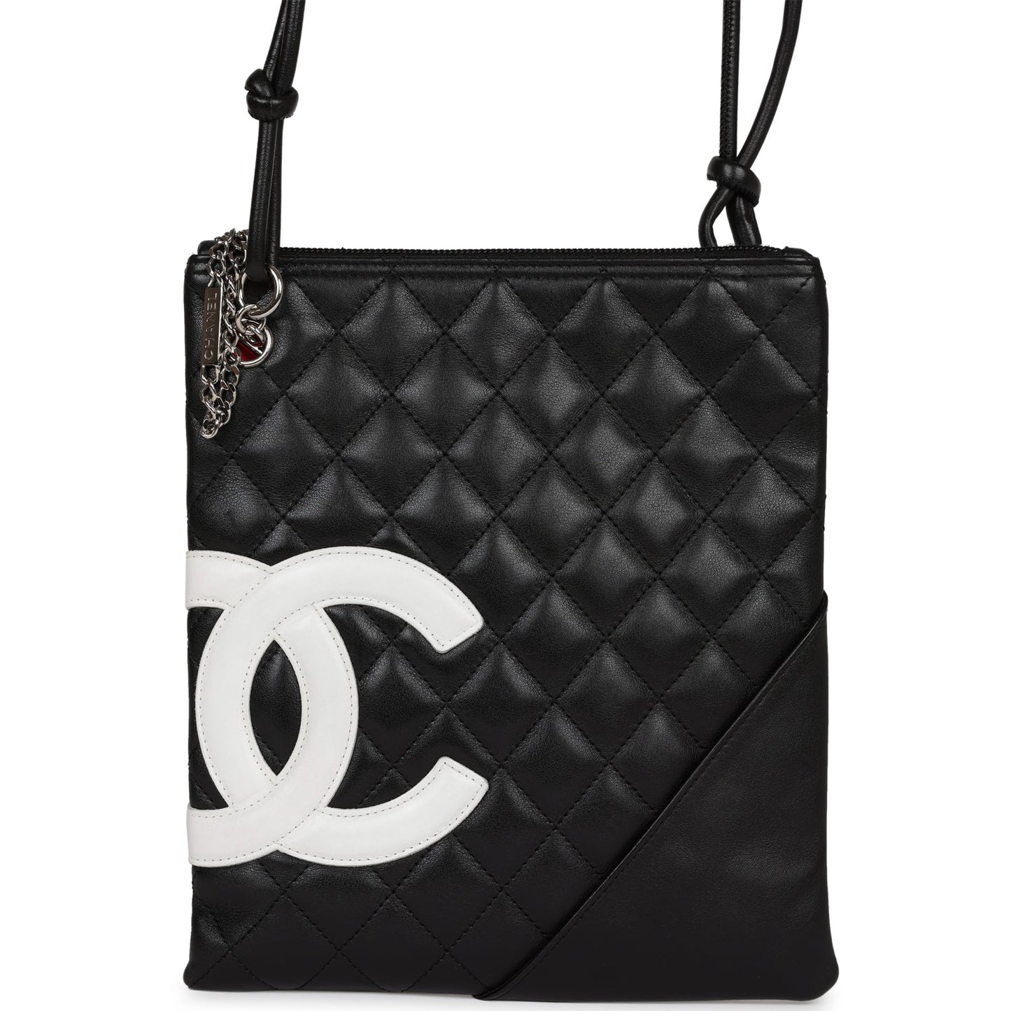 Chanel Vintage Cambon Flat Messenger Black and White Lambskin Silver Hardware