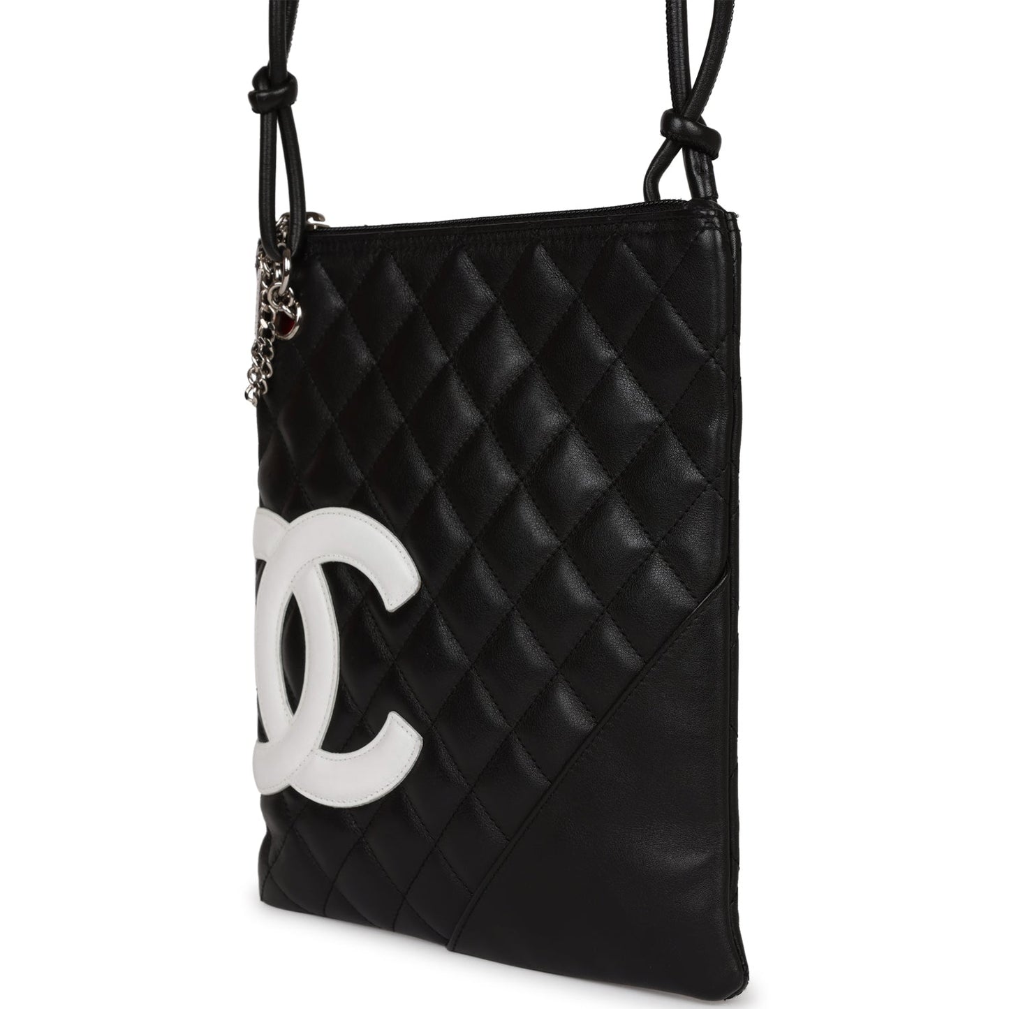 Chanel Vintage Cambon Flat Messenger Black and White Lambskin Silver Hardware