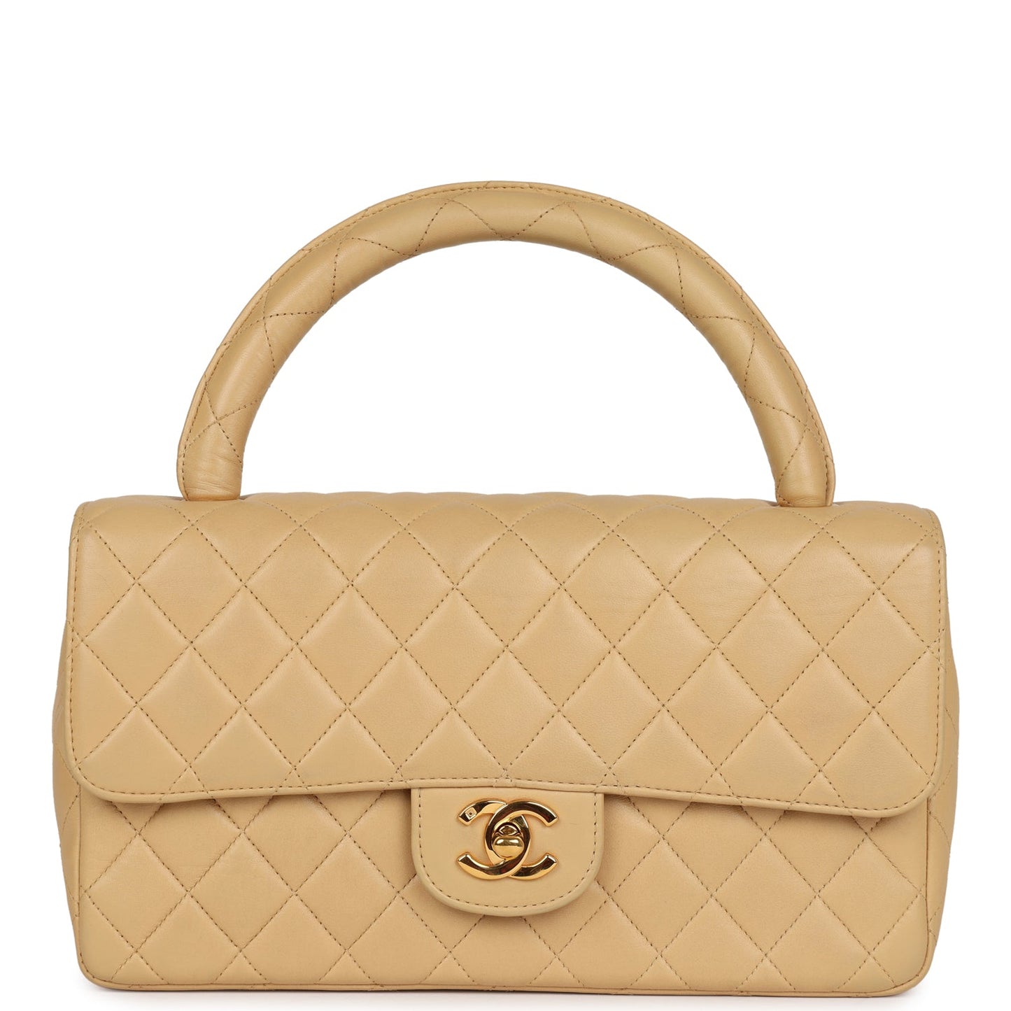 Chanel Vintage Kelly Parent Flap Bag Beige Lambskin Gold Hardware