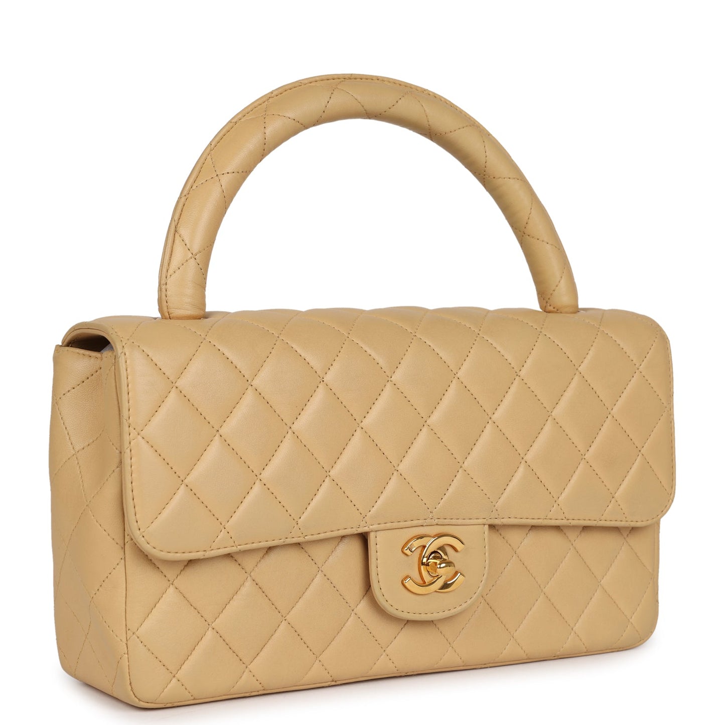 Chanel Vintage Kelly Parent Flap Bag Beige Lambskin Gold Hardware