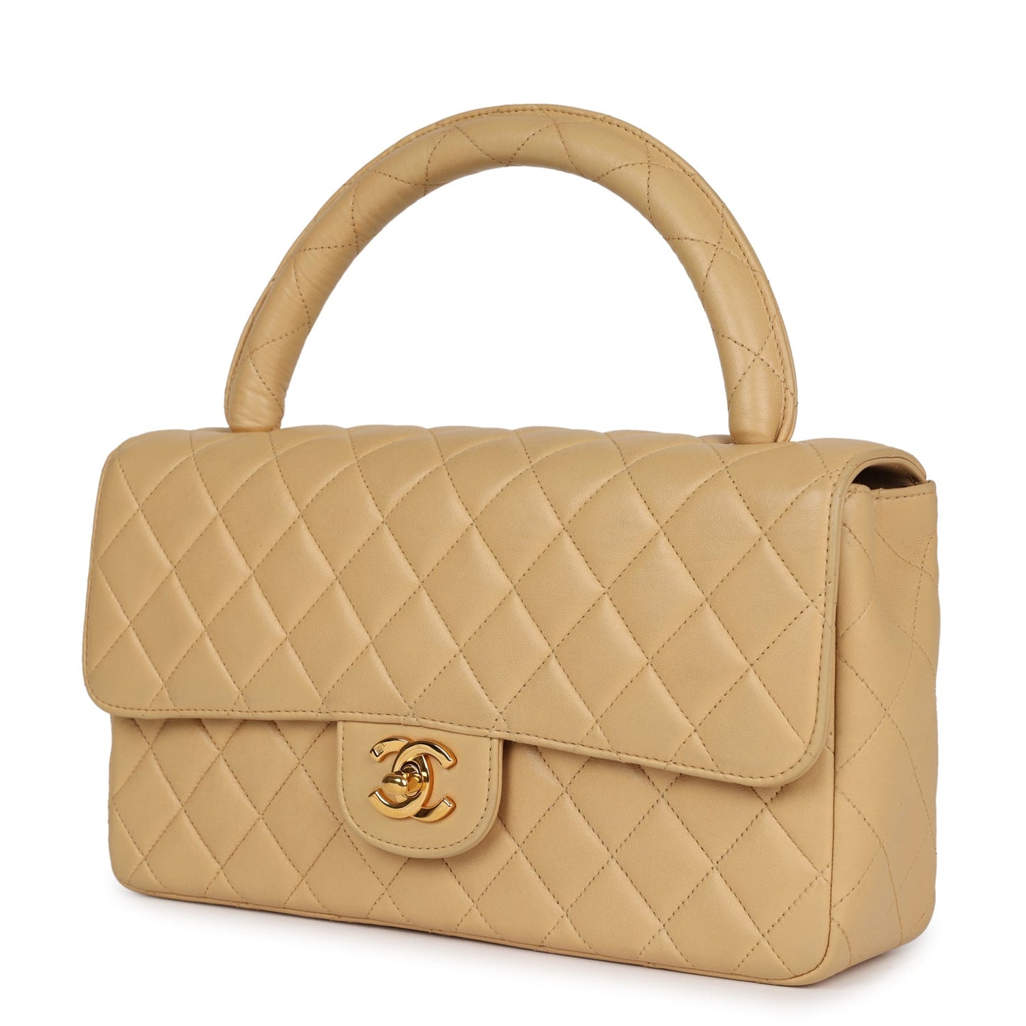 Chanel Vintage Kelly Parent Flap Bag Beige Lambskin Gold Hardware