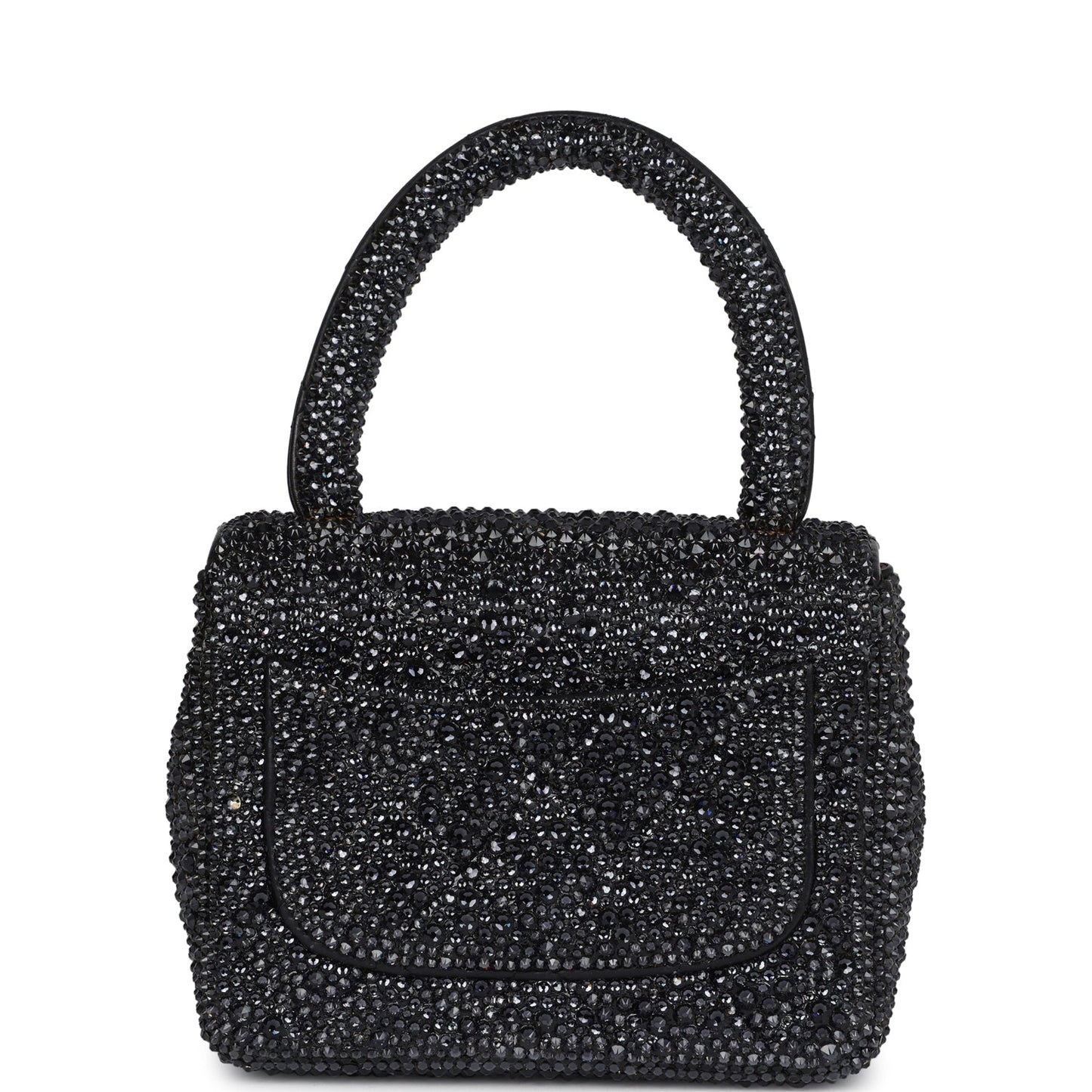 Custom Black Swarovski Crystal Chanel Vintage Mini Kelly Flap Bag Black Lambskin Gold Hardware