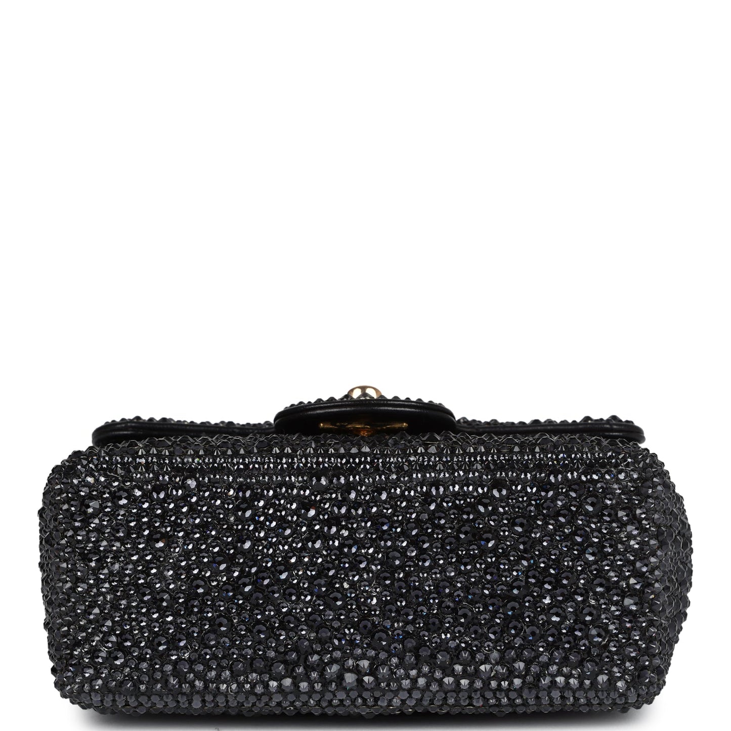 Custom Black Swarovski Crystal Chanel Vintage Mini Kelly Flap Bag Black Lambskin Gold Hardware