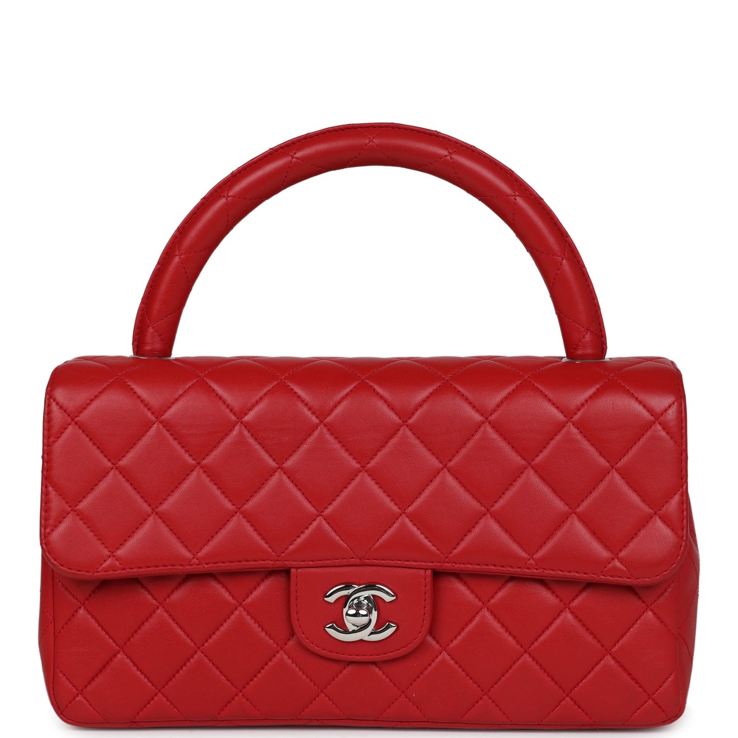 Chanel Vintage Kelly Parent Flap Bag Red Lambskin Silver Hardware