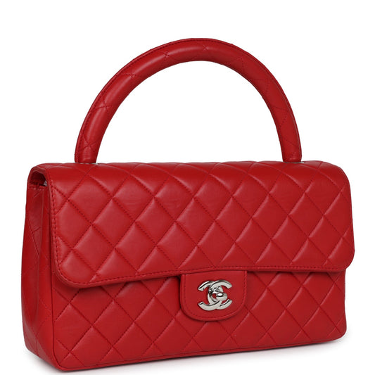 Chanel Vintage Kelly Parent Flap Bag Red Lambskin Silver Hardware