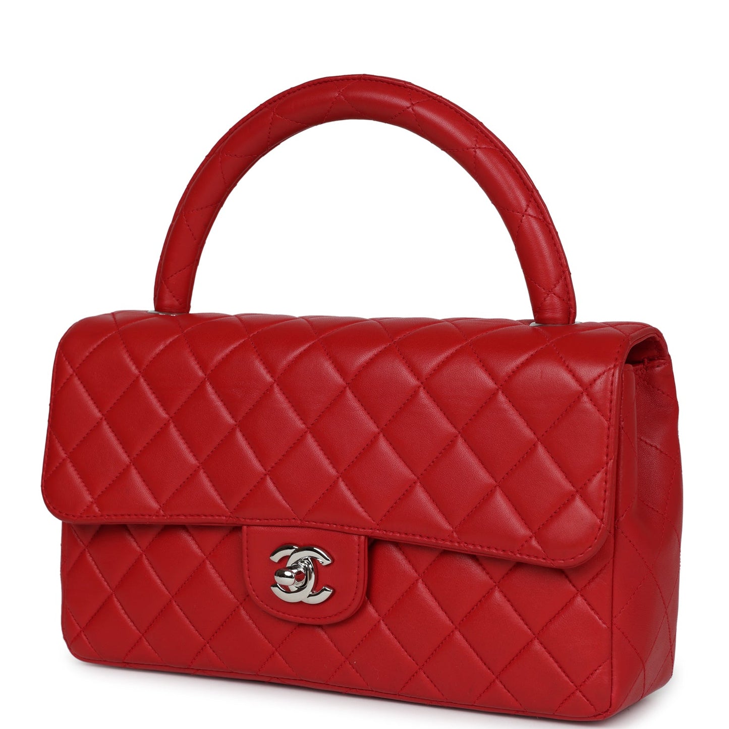 Chanel Vintage Kelly Parent Flap Bag Red Lambskin Silver Hardware