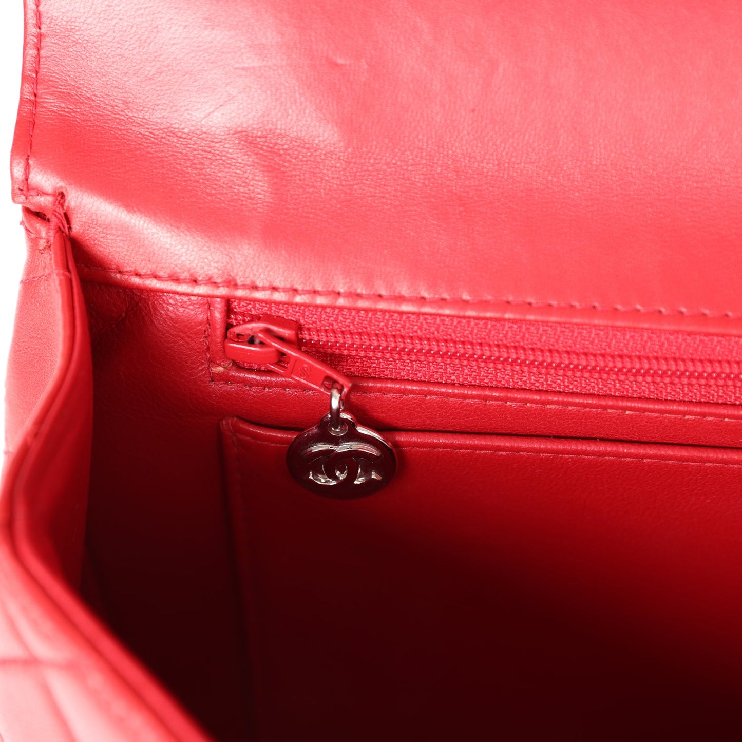 Chanel Vintage Kelly Parent Flap Bag Red Lambskin Silver Hardware