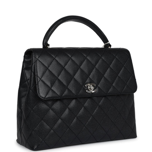 Chanel Vintage Kelly Flap Bag Black Caviar Silver Hardware