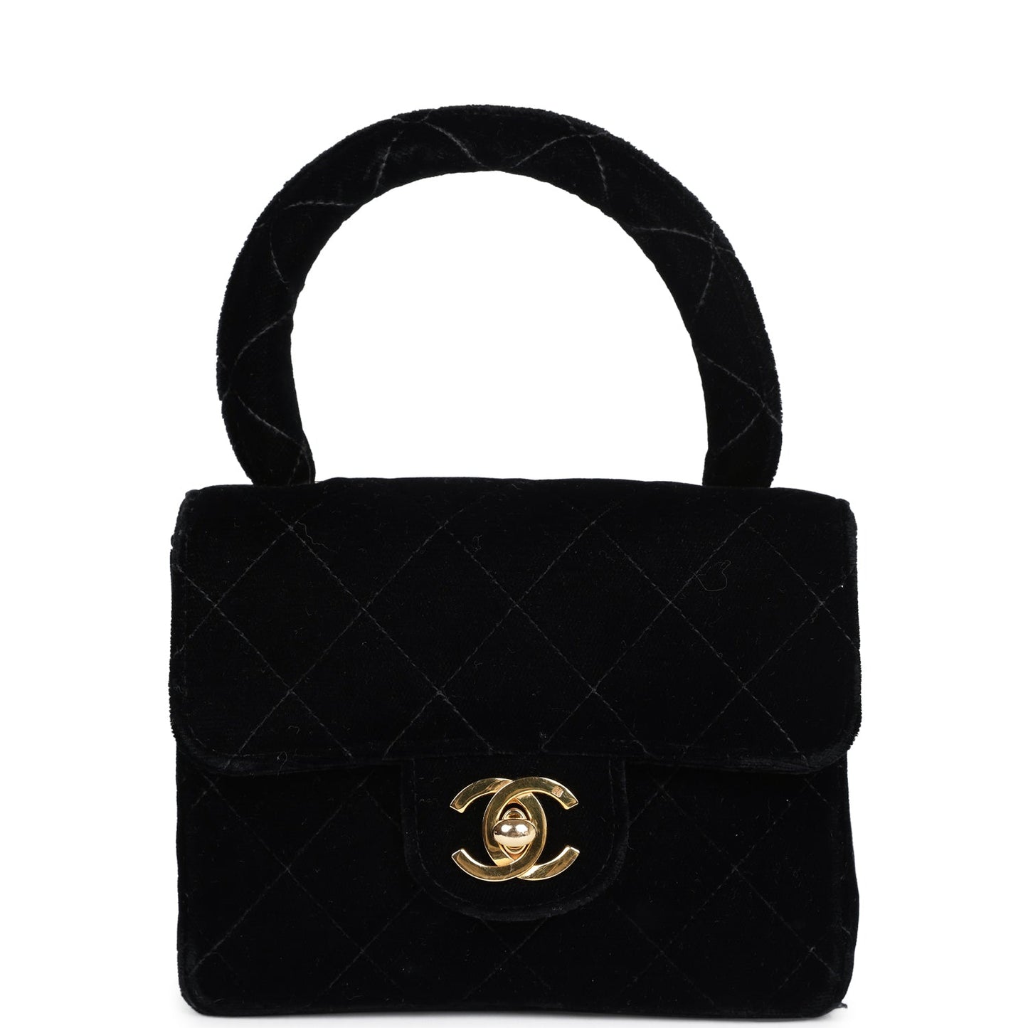 Chanel Vintage Micro Kelly Child Flap Bag Black Velvet Gold Hardware