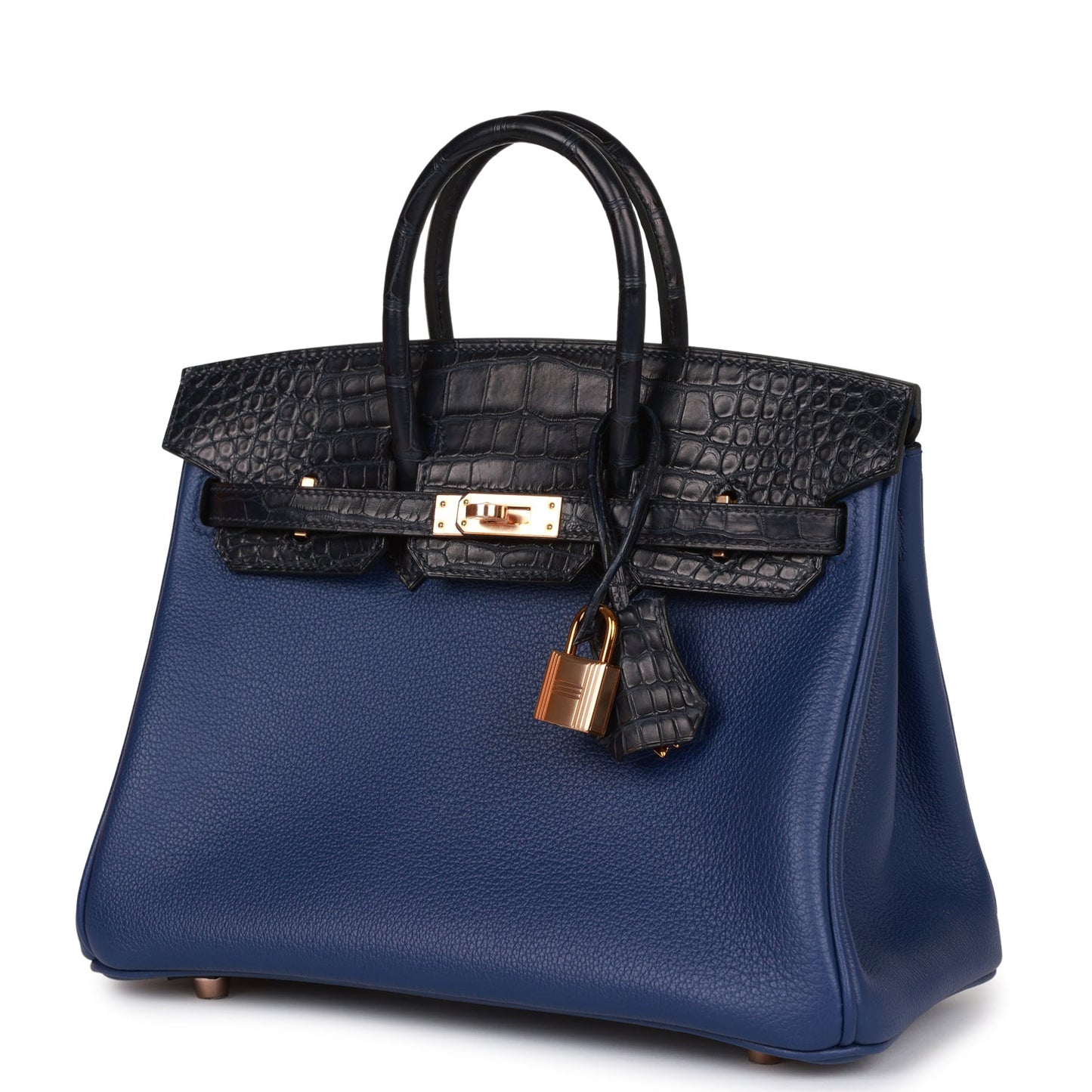 Hermes Birkin 25 Bleu Saphir and Marine Matte Alligator and Togo Touch Rose Gold Hardware