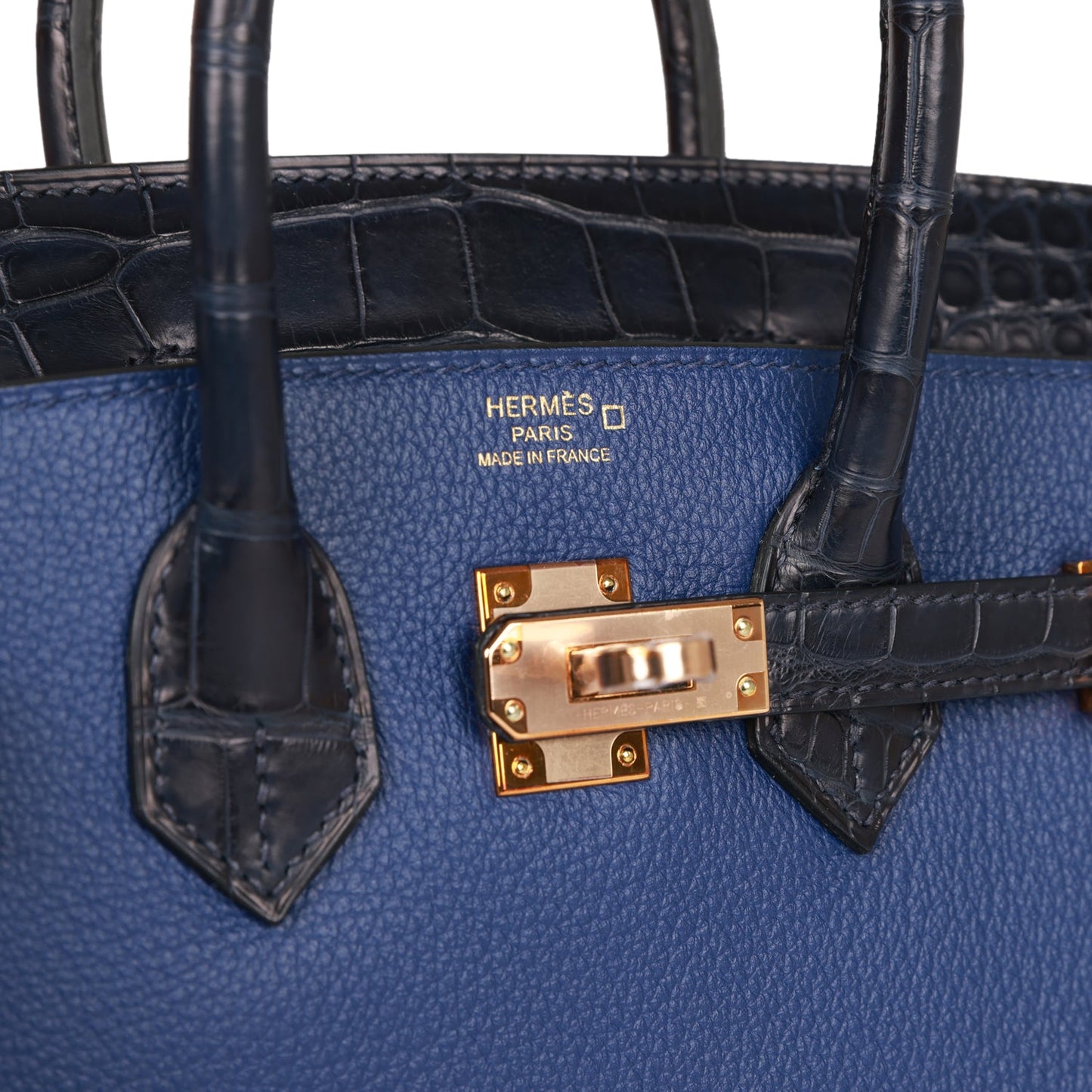 Hermes Birkin 25 Bleu Saphir and Marine Matte Alligator and Togo Touch Rose Gold Hardware