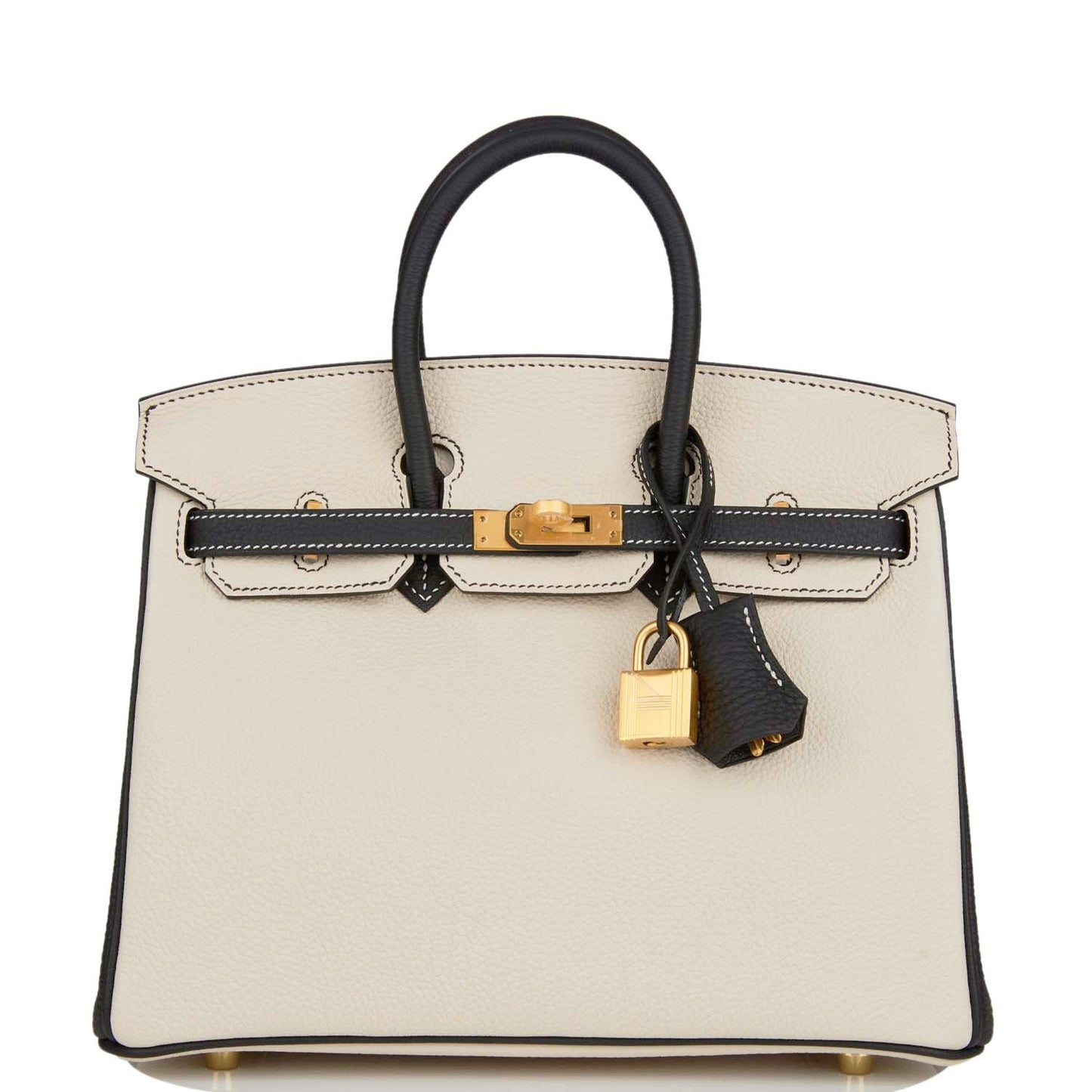 Hermes Special Order (HSS) Birkin 25 Craie and Black Togo Brushed Gold Hardware