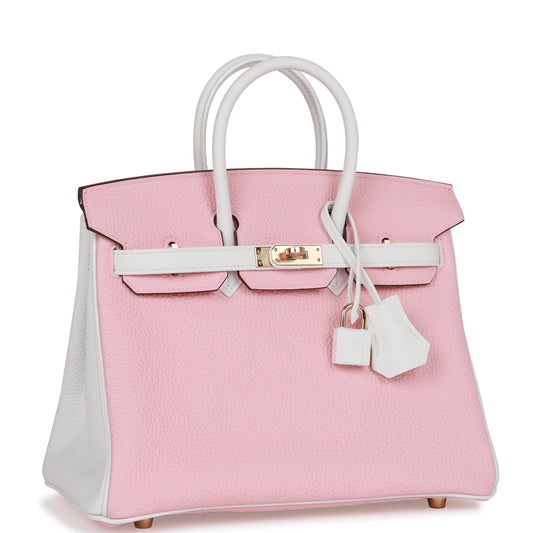 Hermes Special Order (HSS) Birkin 25 Rose Sakura and White Clemence Gold Hardware