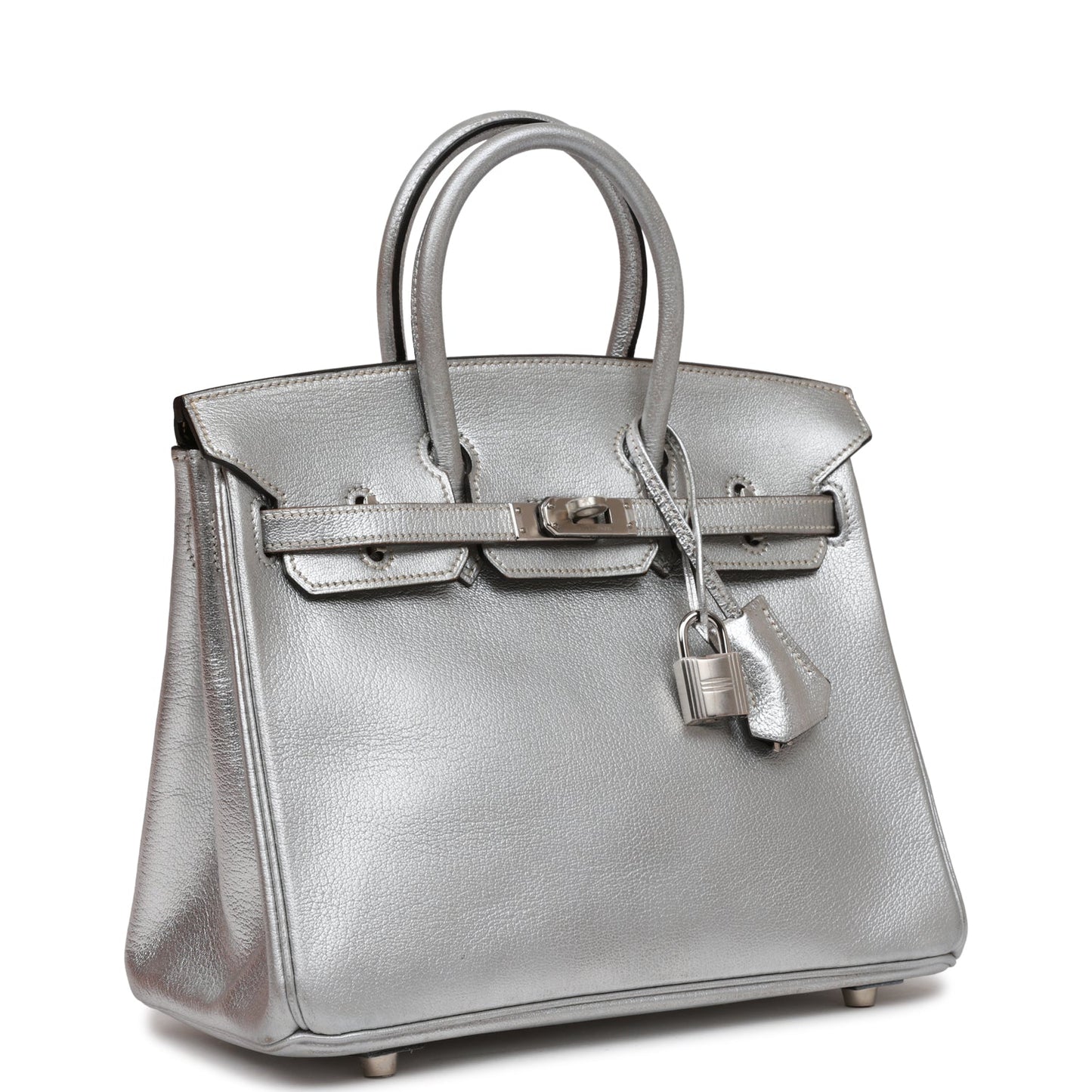 Hermes Birkin 25 Silver Metallic Chevre Palladium Hardware