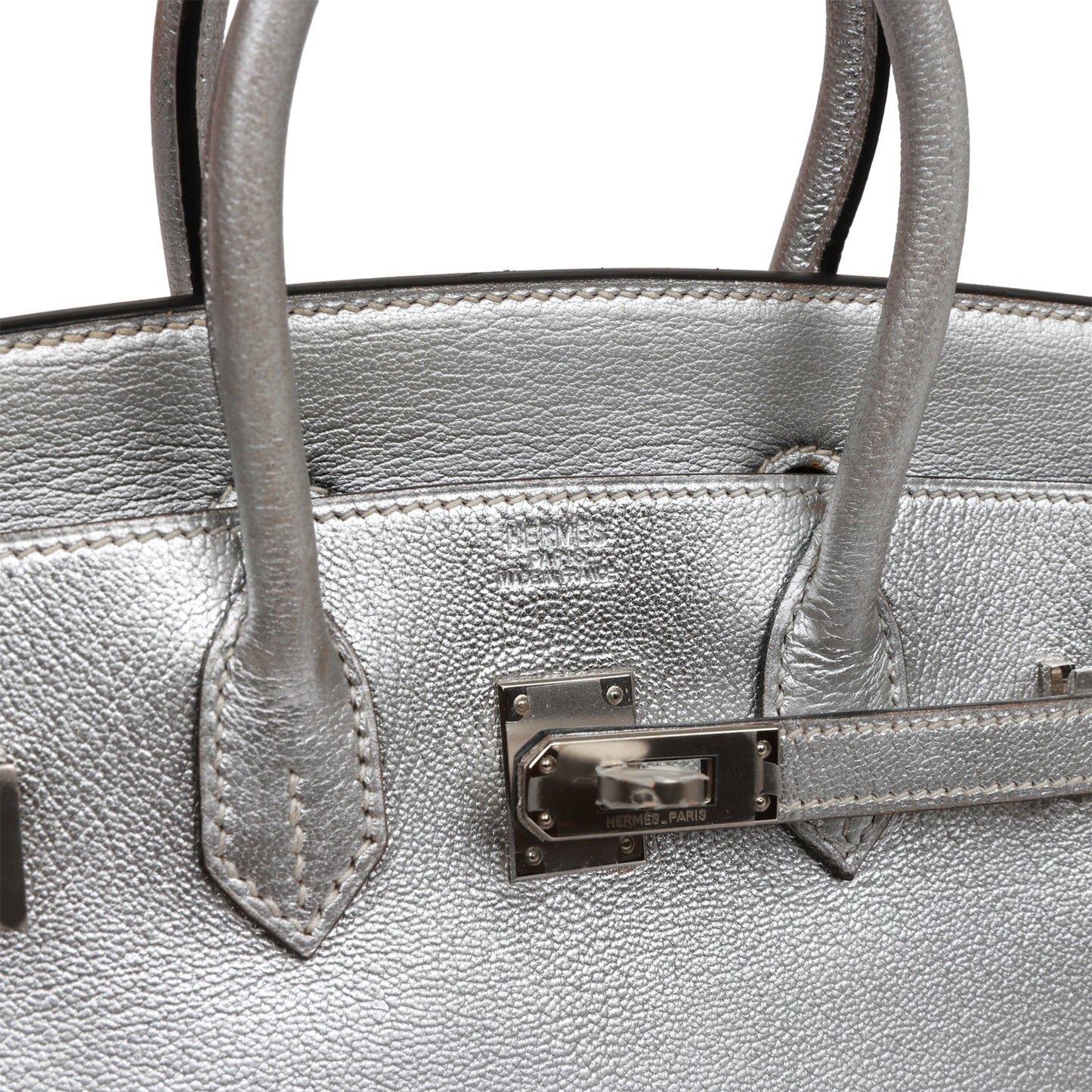 Hermes Birkin 25 Silver Metallic Chevre Palladium Hardware