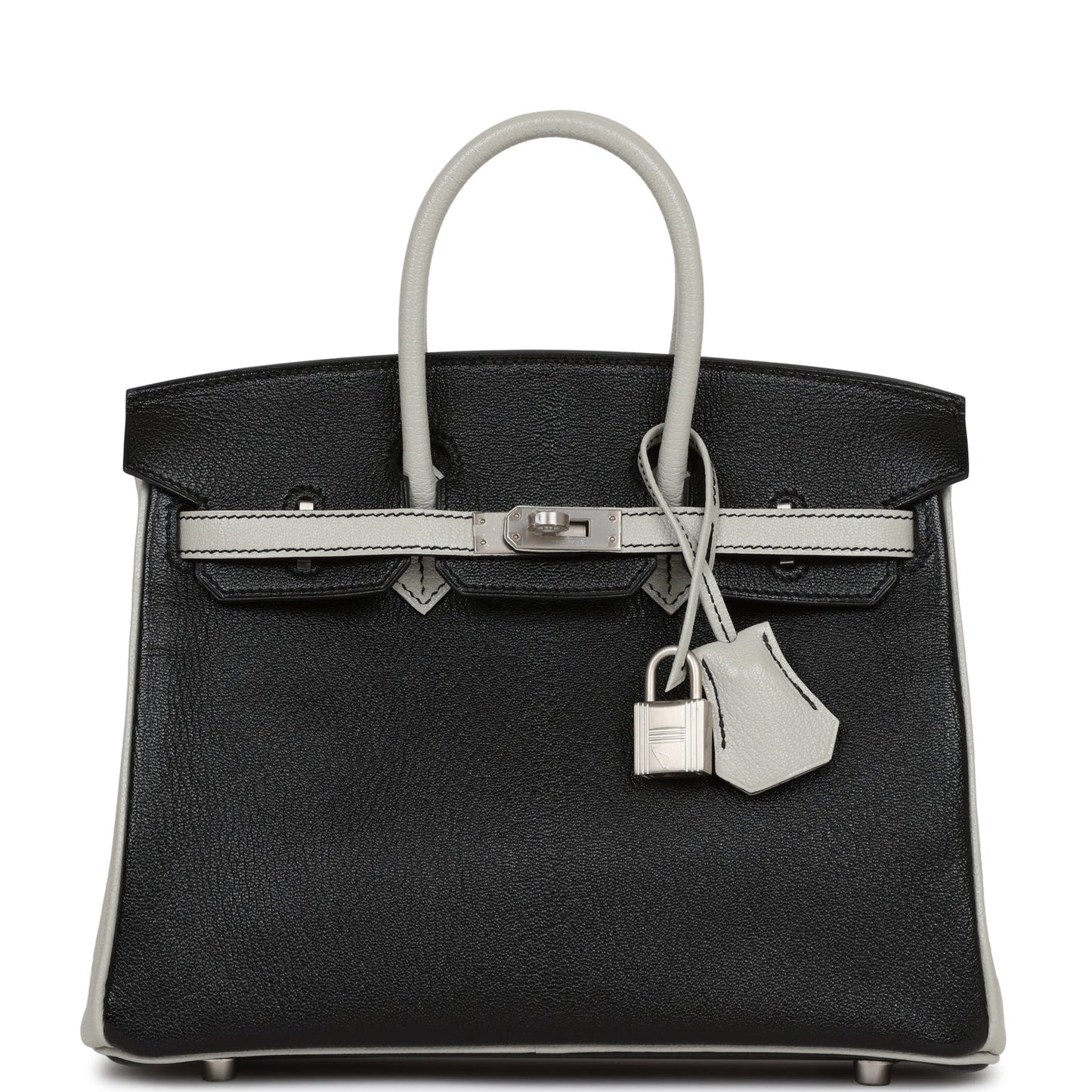 Hermes Special Order (HSS) Birkin 25 Black and Gris Perle Chèvre Brushed Palladium Hardware